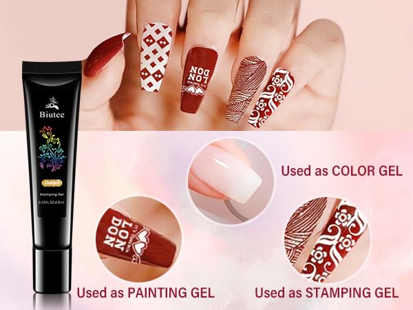 Biutee Nail Stamper Kit Nail Art Stamping Plate Set Stamping Polish Gel Stamp Plate Jelly Silicone Stamper Scraper Flower Lace Line Kiss Stencil Template Tool Supplies for Holiday (Storage Bag)