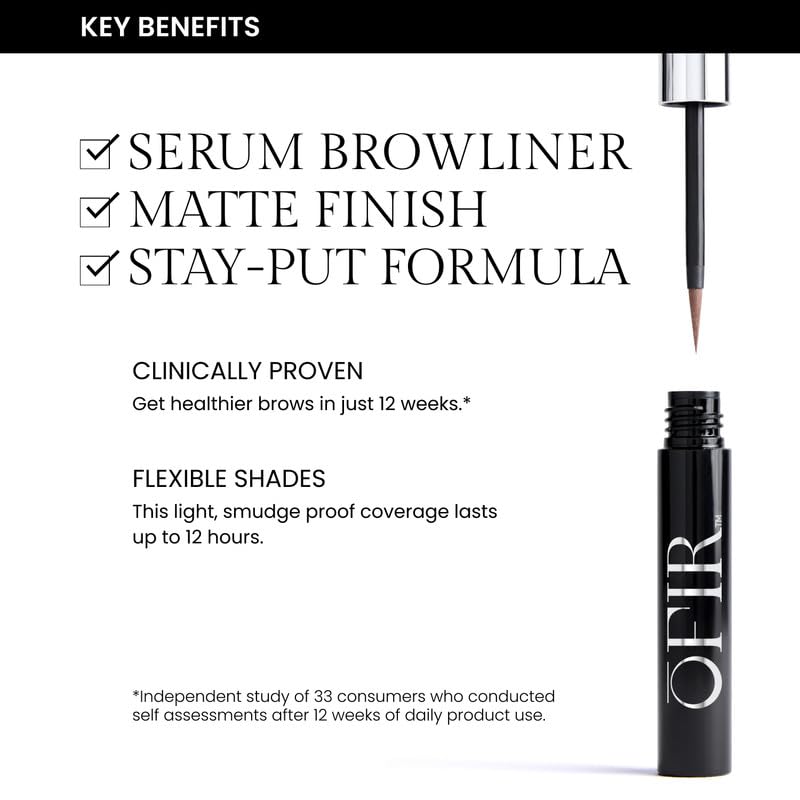 OFIR Brow Tonic Serum Browliner | Cruelty-Free Hybrid Makeup & Skincare | Smudge-Proof Matte Finish with Hyaluronic Acid & Plant Extracts | Strengthening Brow Serum | Cacao - Dark Brown, 0.057 Oz