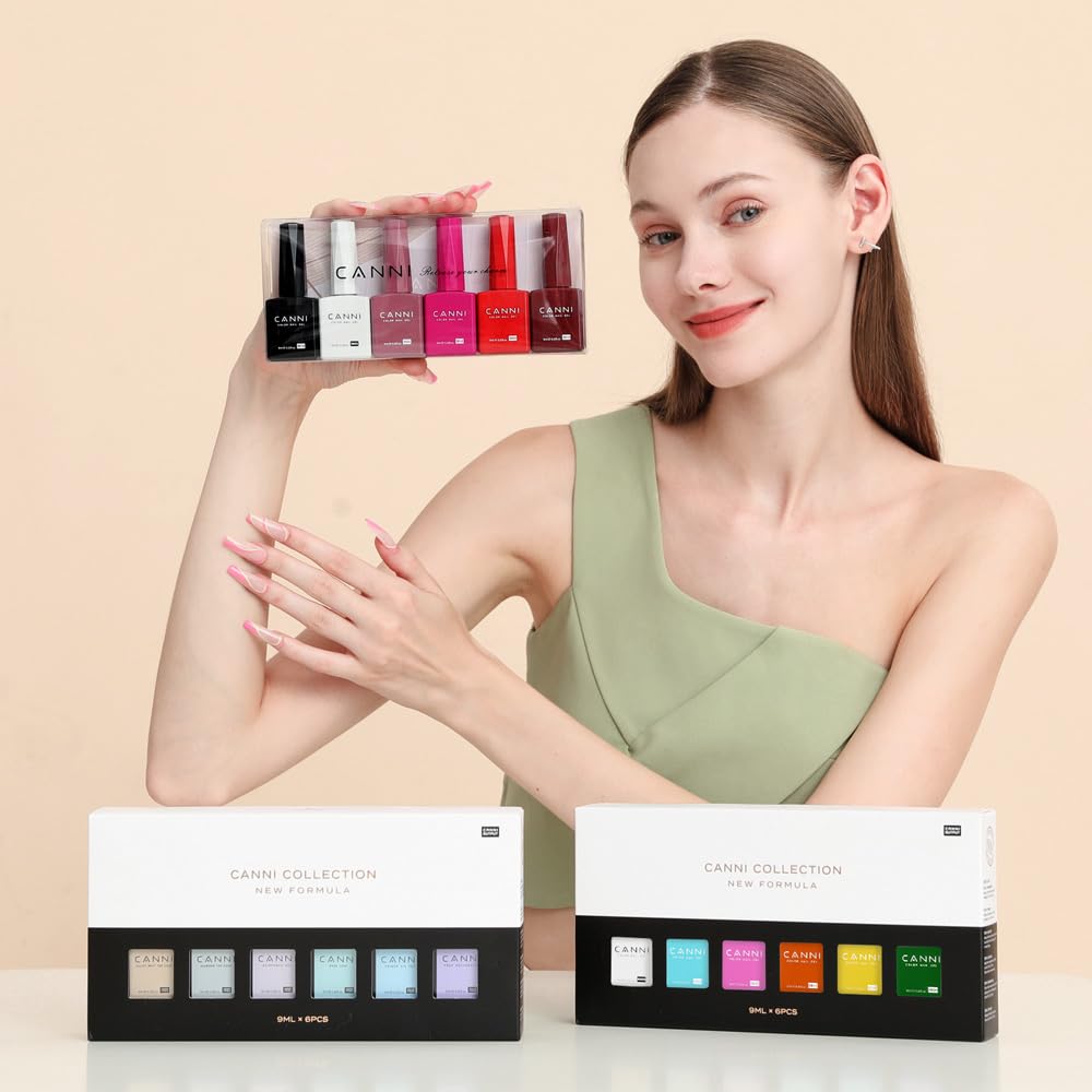 CANNI 9ml Hema-Free Gel Nail Polish Set- 6Pcs White Black Burgundy Red Purple Nude Colors Gel Polish Kit, Soak Off LED Nail Gel Manicure Kit DIY at Home Salon Gifts for Women Girls
