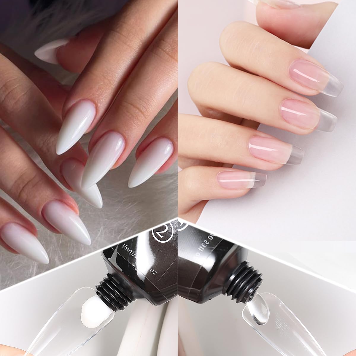 12 Colors Poly Gel Kit, Clear White Nude Pink Shiny Glitter Builder Gel Set, Quick Nail Extension, Professional Salon Supplies