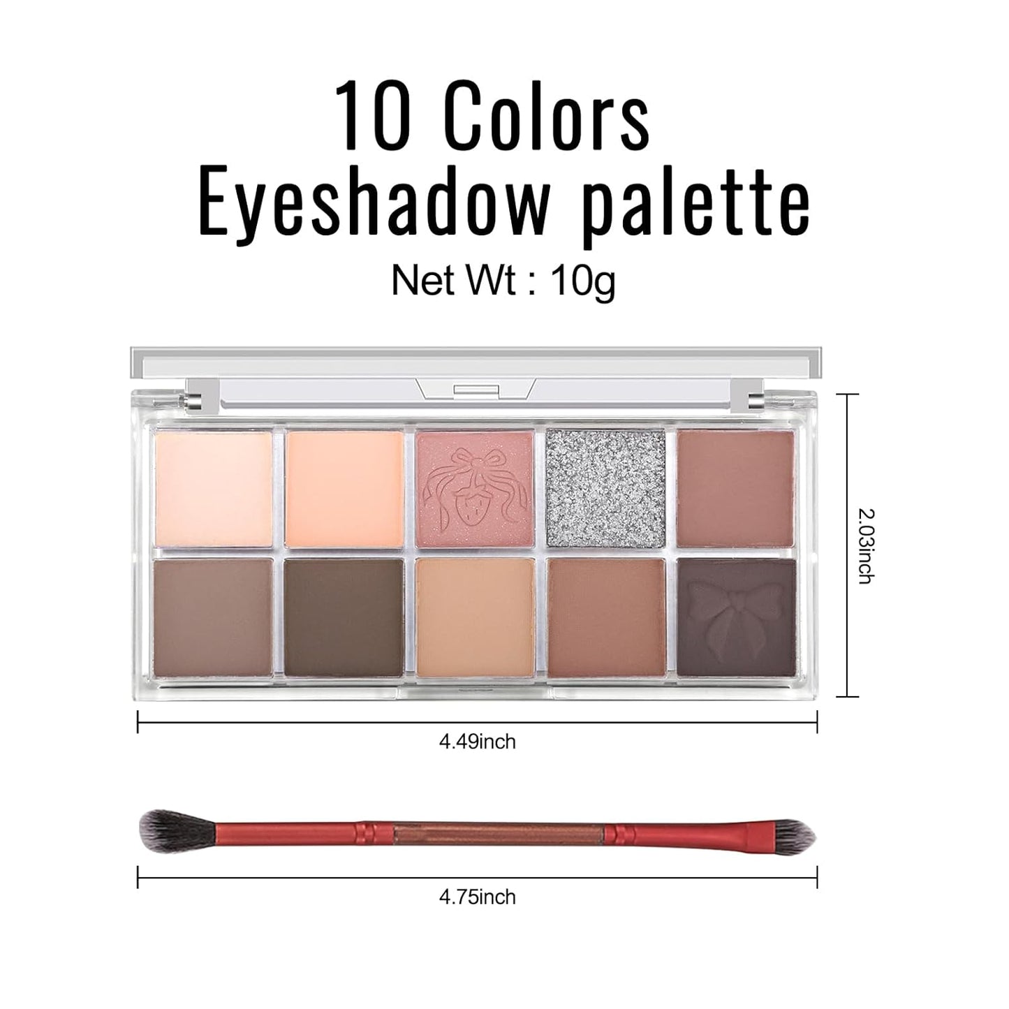 Erinde 10 Colors Eyeshadow Palette Makeup - Matte Shimmer Glitter Eye Shadow, Ultra-Blendable, High Pigmented, Naturing-Looking, Neutral Nude Eyeshadow Pallet with Professional Brush,21