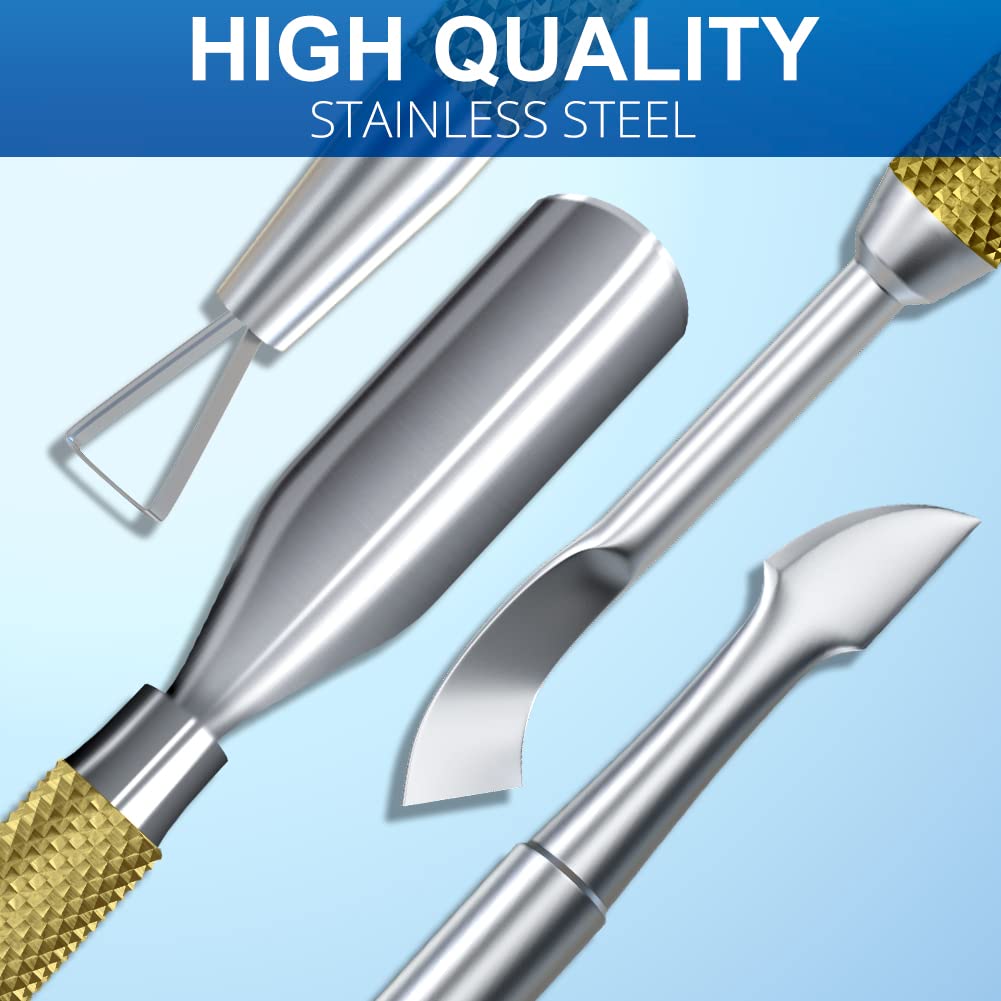 2PCS Metal Champagne Gold Cuticle Pusher and Cutter Remover Salon Quality Stainless Steel Gel Nail Polish Peeler Scraper Durable Manicure and Pedicure Cleaner Tool For Fingernail and Toenail