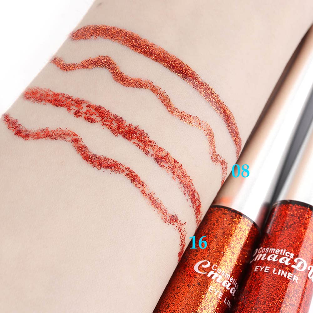 evpct 2Pcs Bronzer Red Color Liquid Glitter Eyeliner Set, Long-wearing and Waterproof