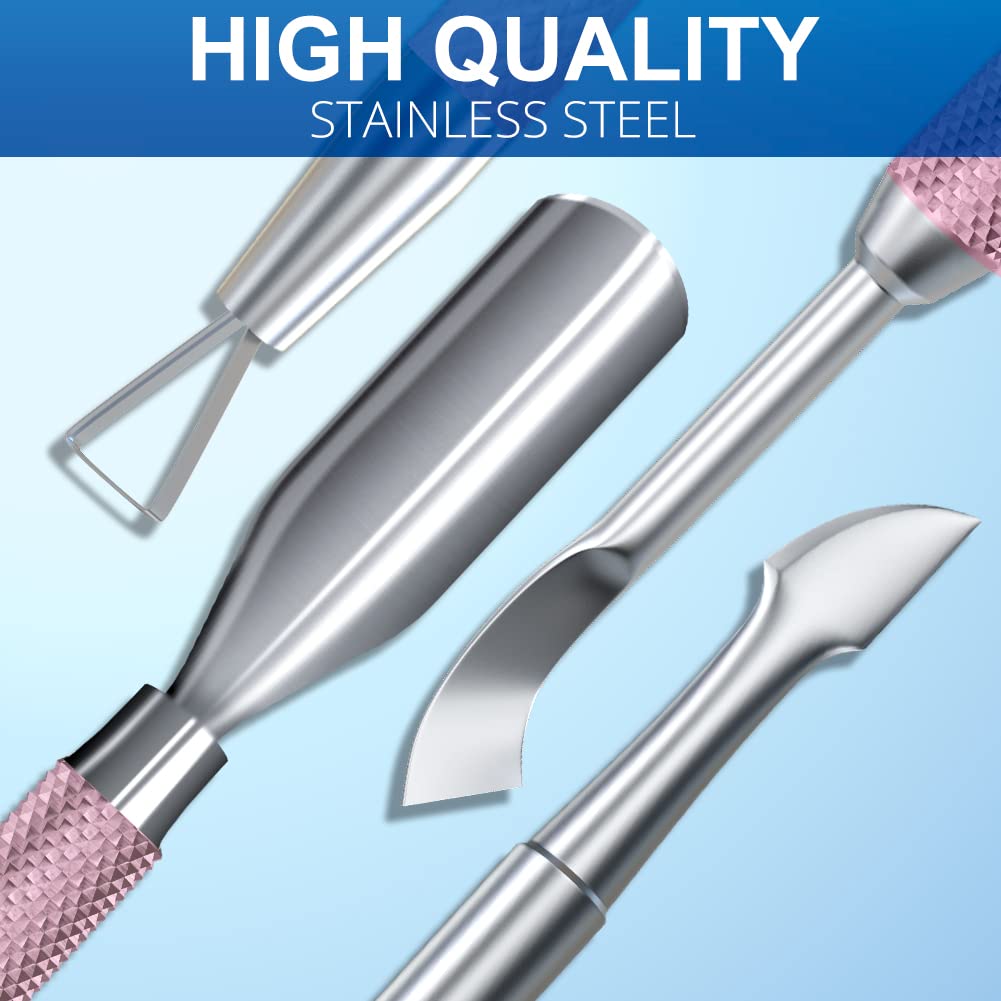 2PCS Metal Lilac Cuticle Pusher and Cutter Remover Salon Quality Stainless Steel Gel Nail Polish Peeler Scraper Durable Manicure and Pedicure Cleaner Tool For Fingernail and Toenail