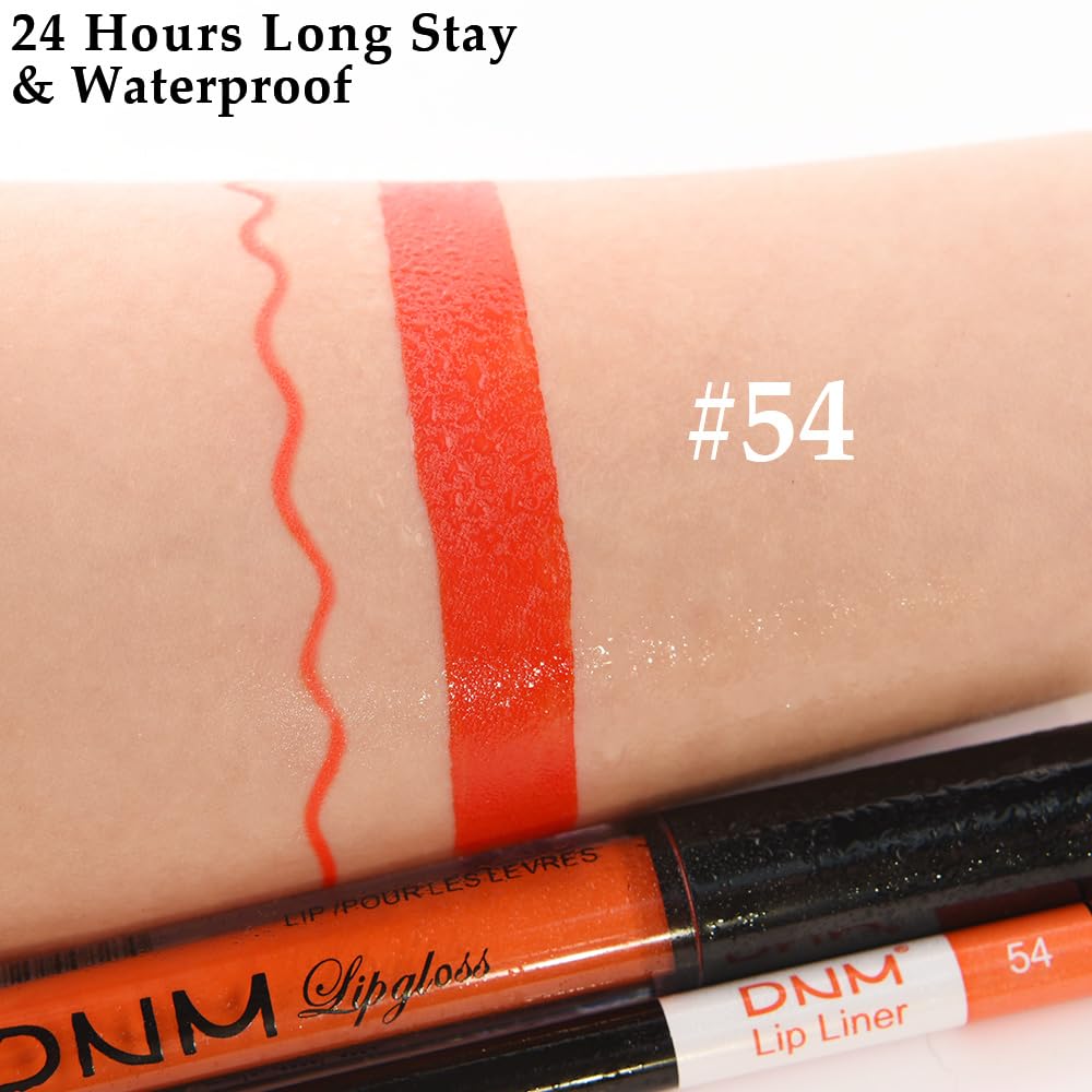 evpct 2Pcs Orange Light Fire Red Matte Liquid Lipstick Lip Gloss Stain and Retractable Lip Liner Makeup Set for Women Long Lasting Waterproof 24 Hours Lipstick labial mate larga duracion 24 54#