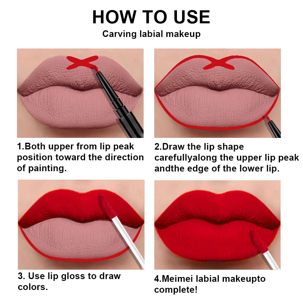 evpct 3Pcs Ruby Bright Dark Red Lip Stain Paint Matte Lip Liner and Liquid Lipstick Set for Women Long Lasting, labiales mate larga duracion listip 24 hours a prueba de agua mate 24 horas originales