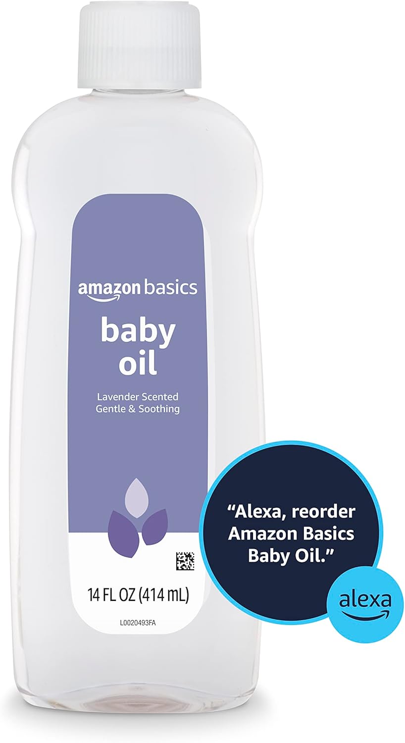 Amazon Basics Baby Oil, Lavender Scented, 14 Fl Oz (Pack of 4) (Previously Solimo)