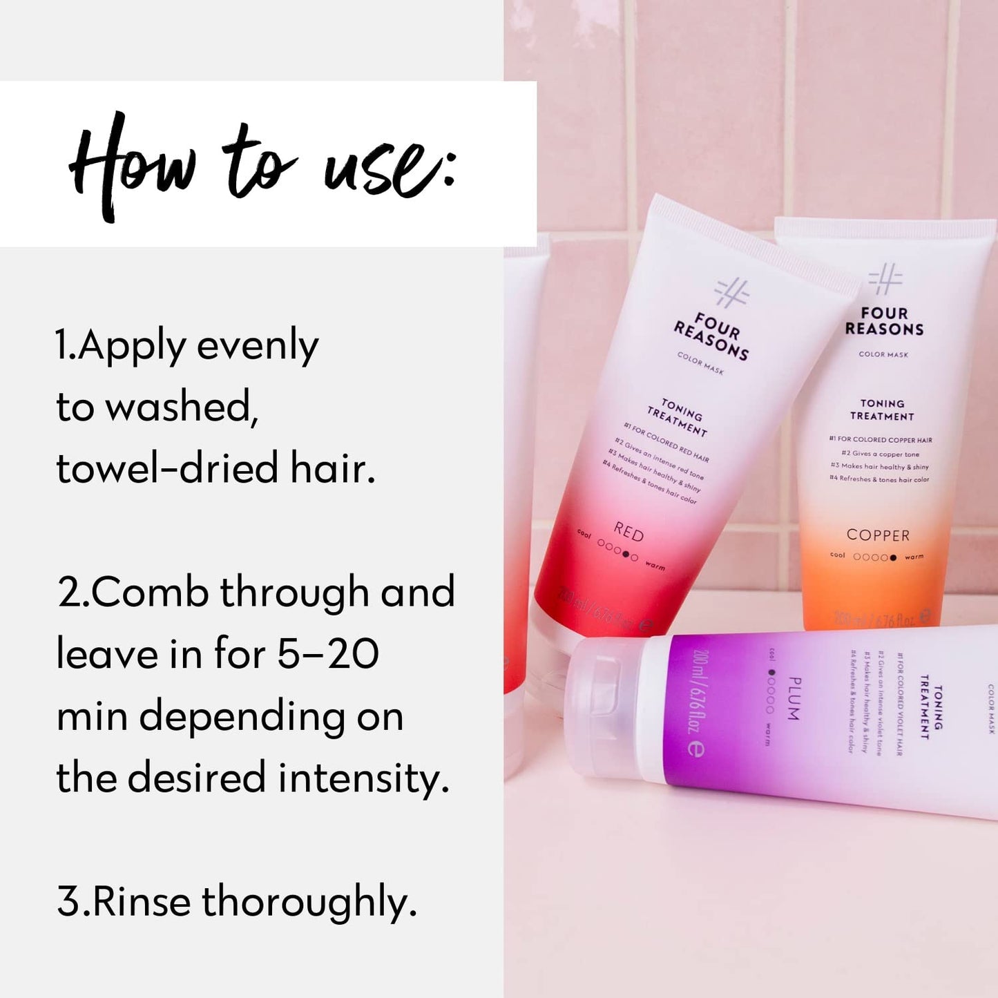 Four Reasons Color Mask - Plum - (27 Colors) Toning Treatment, Color Depositing Conditioner, Tone & Enhance Color-Treated Hair - Semi Permanent Hair Dye, Vegan and Cruelty-Free, 6.76 fl oz