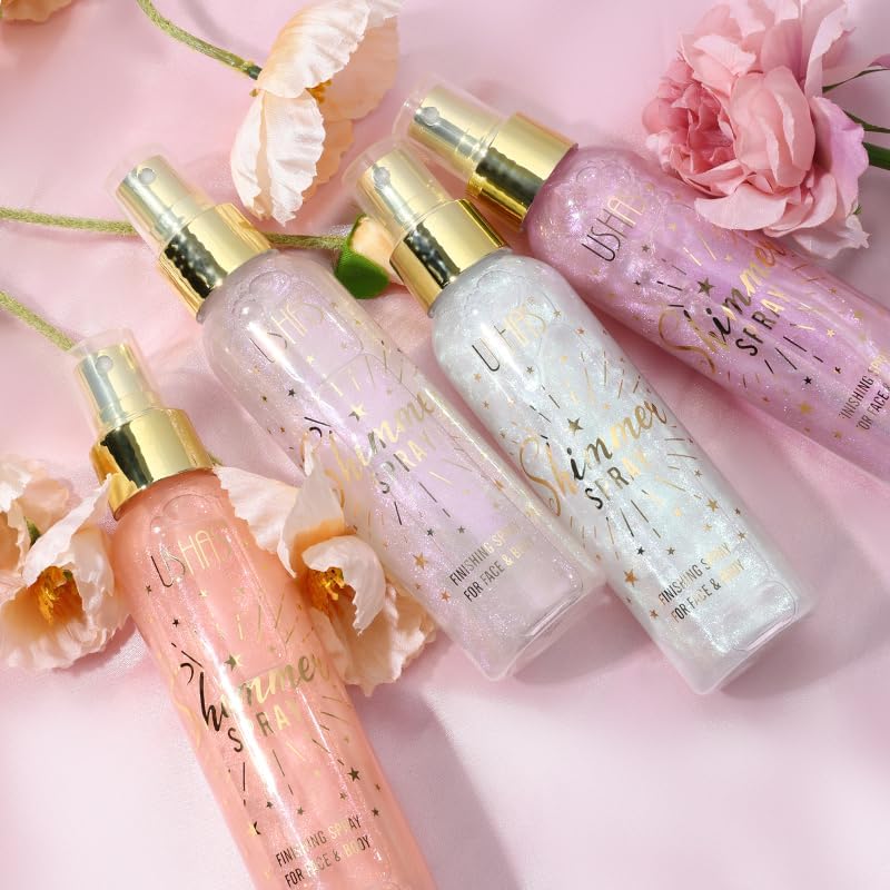 USHAS Body Glitter Spray 3.72 fl.oz - Temporary Body Shimmer Spray for Face, Hair, Clothing, Long Lasting Quick-Drying Shiny for Music Festival Rave (04)