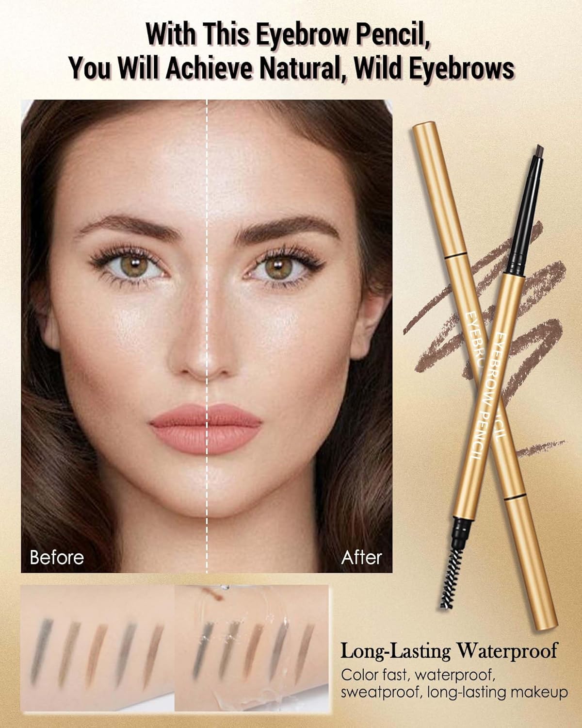 Eyebrow Pencil, 12Pcs Brown Ultra-Fine Retractable Eye Brow Pencil,Long-Lasting Waterproof Eyebrow Tint Pen Kit for Define Shape and Fill Brow,Thanksgiving Eye Makeup Gift Set for Women Girl-03