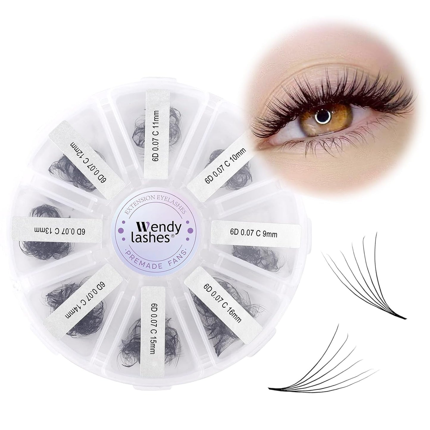 Premade Fans for Eyelash Extension: 6D, Wendy Lashes, Handmade Fans, Pre-made, For Lash-Artists, C, 9-16mm
