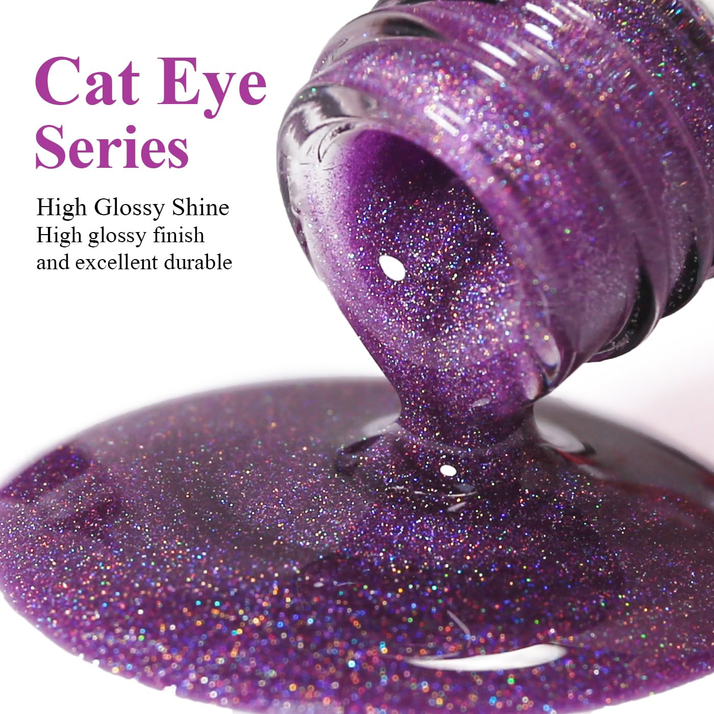 Imtiti Cat Eye Gel Nail Polish, Purple Rainbow Holographic Magnetic Gel Polish With Magnet Glittery Iridescent Galaxy Nail Gel Polish Spring Summer Gel Polish Kit Soak Off UV Led 10ML