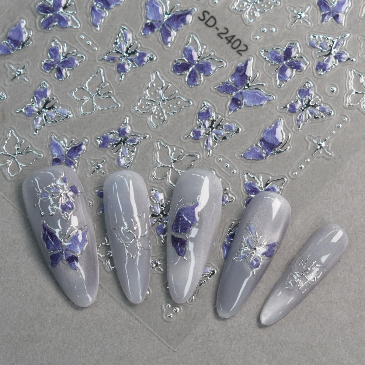 5D Butterfly Nail Stickers 6 Sheets Embossed Butterfly Nail Decals Pink Purple Self Adhesive Nail Art Stickers for Gel/Acrylic Nails, DIY Gift, Women Manicure Decorations