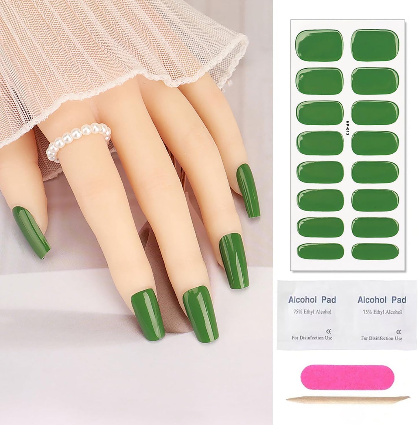 Green Semi Cured Gel Nail Strips Stickers 16Pcs Waterproof Self Adhesive Solid Color Gel Nail Wraps Stickers for Women DIY Manicure Salon Quality Nails Decoration Accessories 1 Sheets