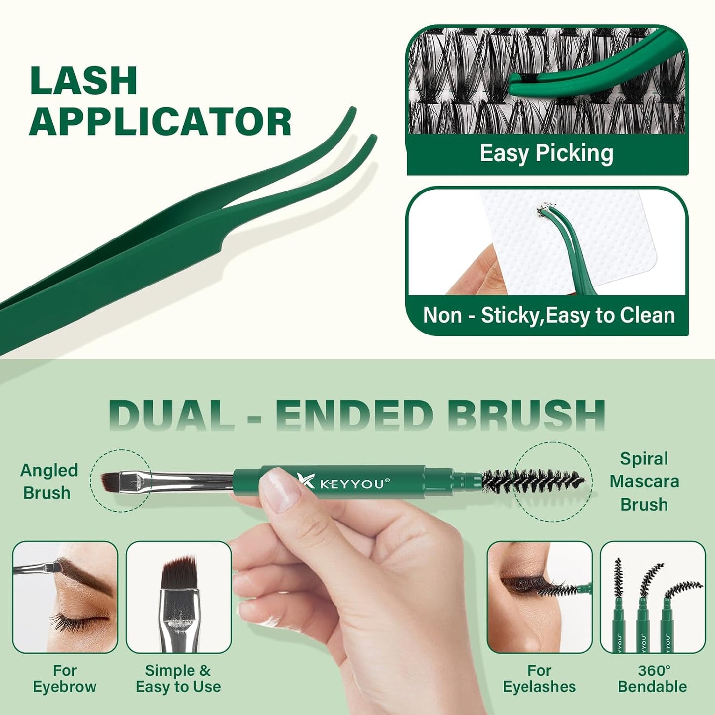 KEYYOU Lash Extension Kit DIY 300Pcs Lash Clusters Eyelash Extension Kit Lash Clusters Kit with Lash Glue Remover Applicator Easy to Use for Beginners(Kit,30D40D50D-D,8-16MIX)
