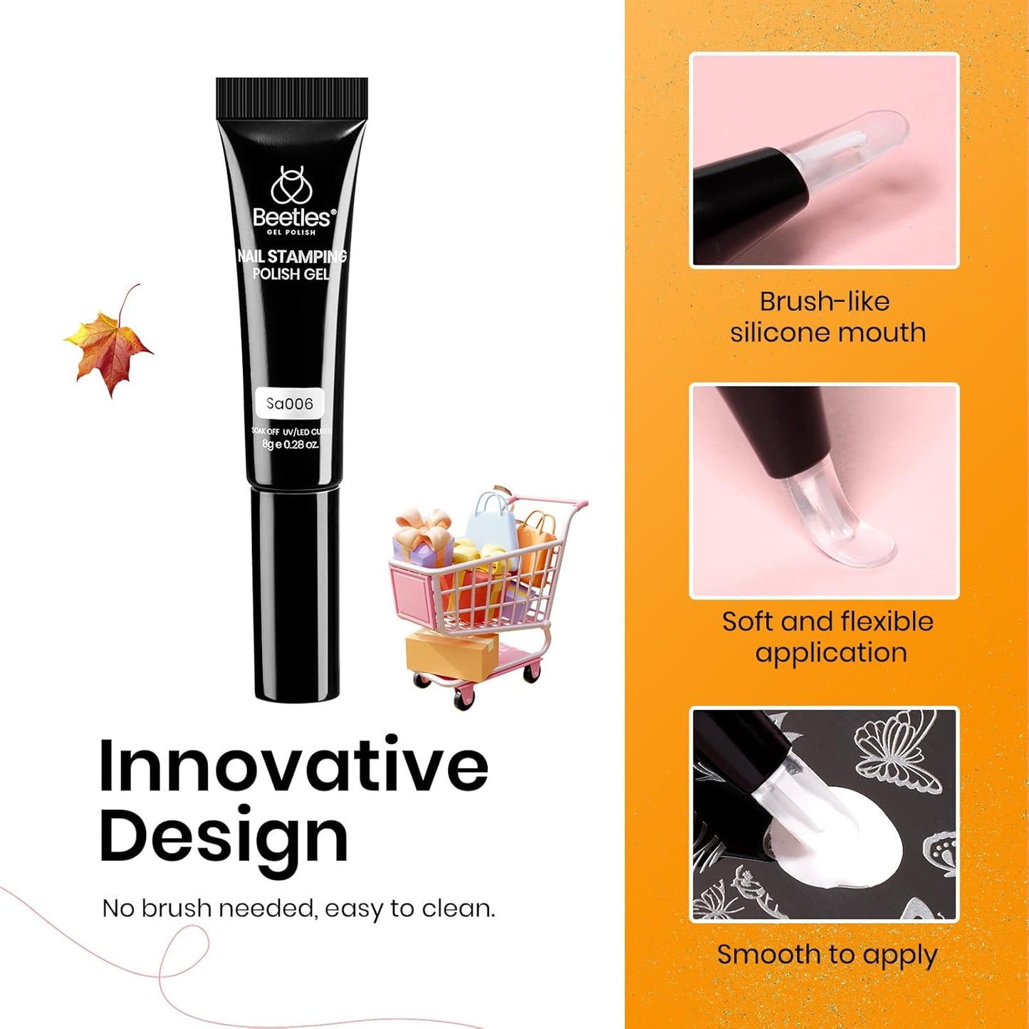 Beetles Nail Stamp Gel 16Pcs French Tip Nail Stamp Kit with 8 Colors Stamper Gel Polish, 5 Nail Stamping Templates, Scrapers, Liquid Latex & Short Silicone Stamper Gift for Women