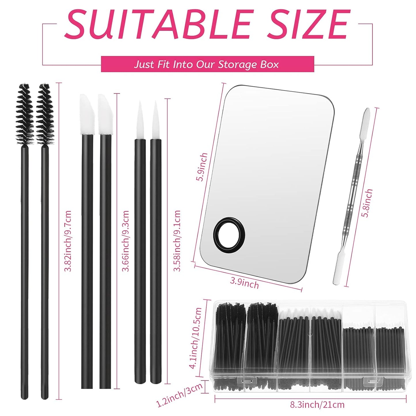 Maitys 260 Pieces Disposable Makeup Tools Kit, Eyeliner Brushes Mascara Wands Lipstick Applicators Plastic Organizer Box Short Waterproof Cape Stainless Steel Makeup Palette, Spatula(Black)