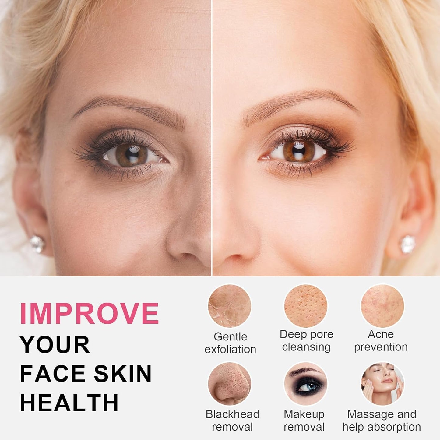 Facial Cleansing Brush, 3 in 1 Electric Face Scrubber with 3 Brush Heads for Women/Men, Waterproof Rechargeable Face Cleansing Brush for Dry Oily Sensitive Skin (Pink)