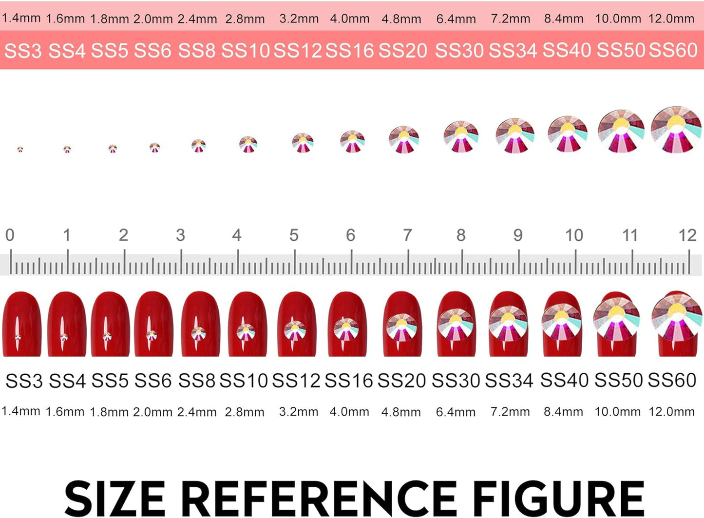 3600pcs Flatback Rhinestones Glass Charms Diamantes Gems Stones for Nail Art 6 Size ss4~ss12 Box Transparent AB