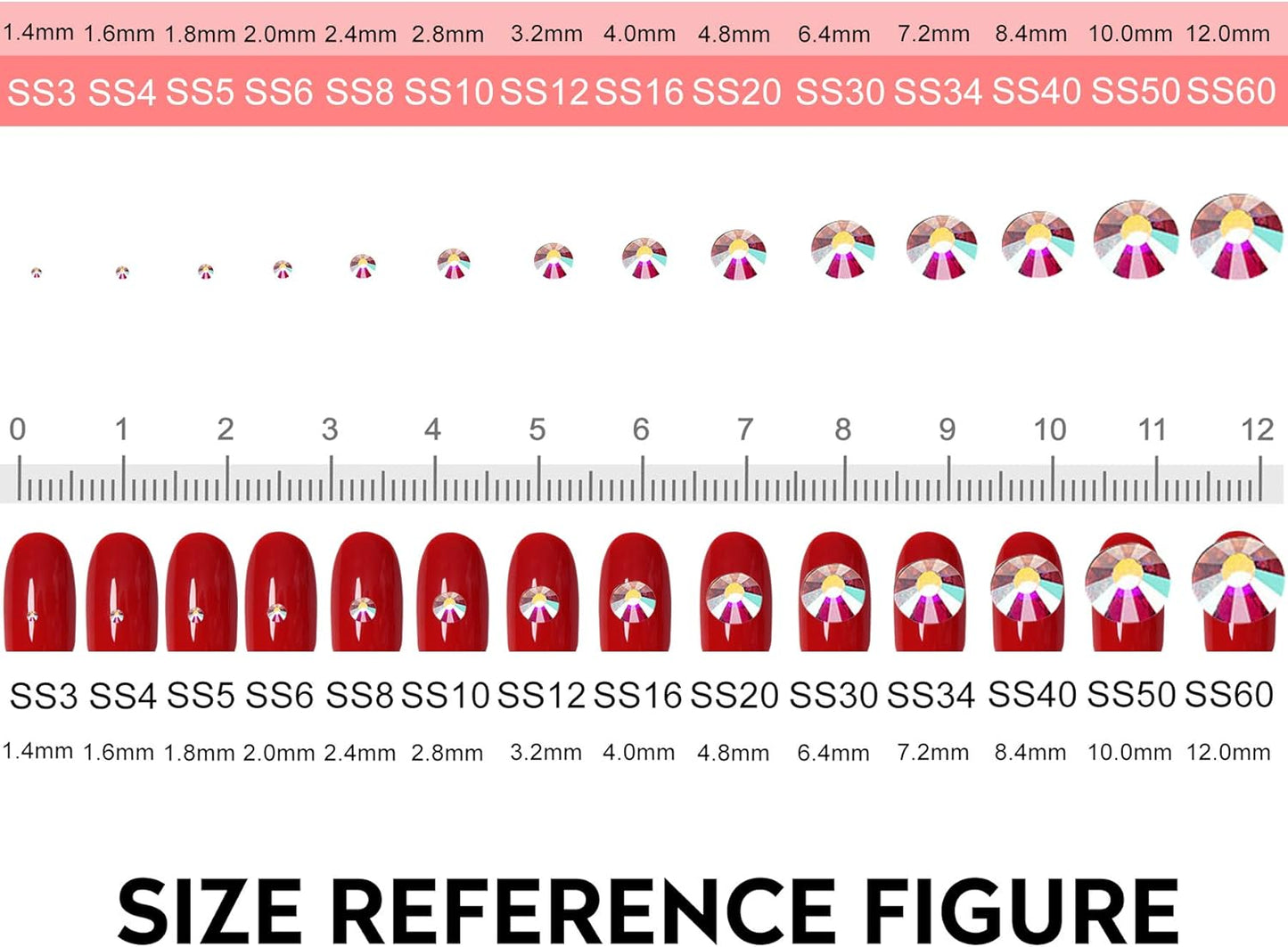 3456pcs Flatback Rhinestones Glass Charms Diamantes Gems Stones for Nail Art 6 Size ss4~ss12 Fire