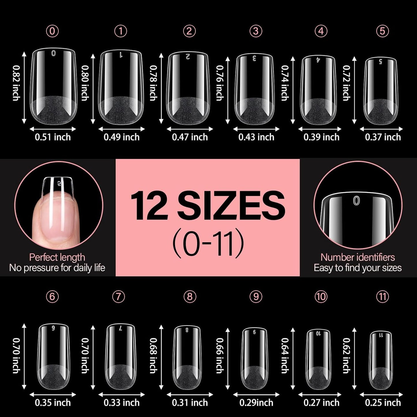 AILLSA Short Square Nail Tips Full Cover Clear Gelly Tips Half Matte Acrylic Tips Pre-Filed Fake Press on Nail Tips for Extension Home DIY Salon Manicure 216PCS 12 Sizes