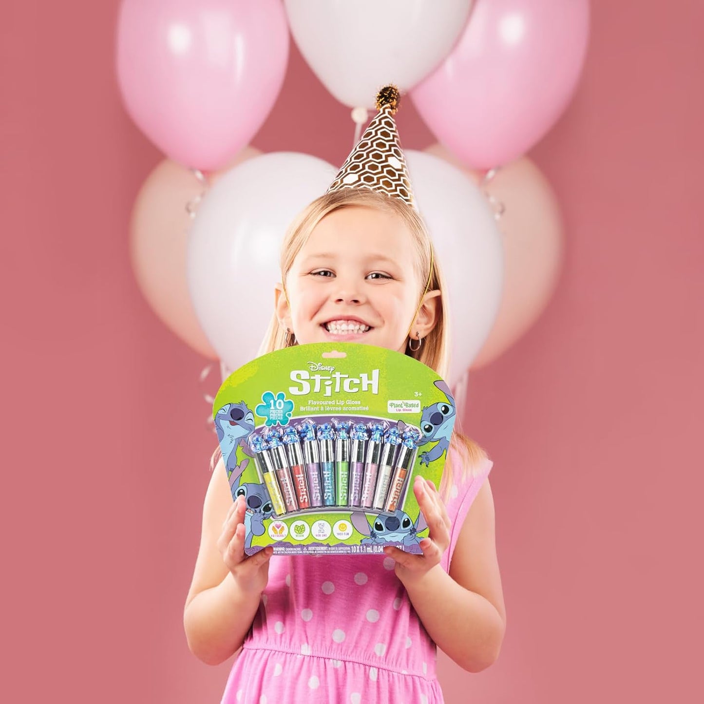 Disney Stitch 10 Piece Plant Based Lip Gloss, Girls Party Favors, First Makeup Set for Girl, Perfect for Parties, Sleepovers, and Birthday Gifts, Ages 3+, by Townley Girl