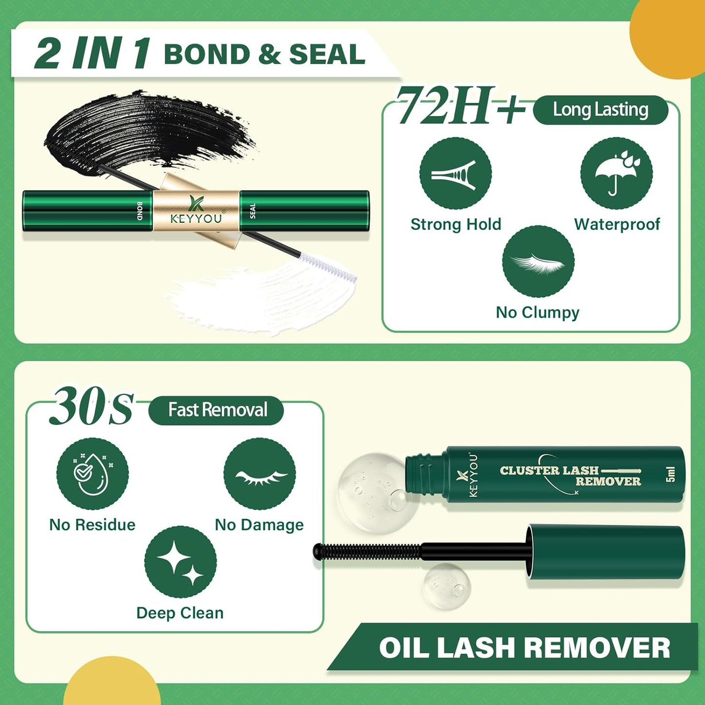 DIY Lash Extension Kit KEYYOU 144pcs Lash Clusters Eyelash Extension Kit with Mascara Brush Bond and Seal Lash Glue Remover Lash Applicators Lash Brush for DIY Lash Extensions (Y01 Kit)