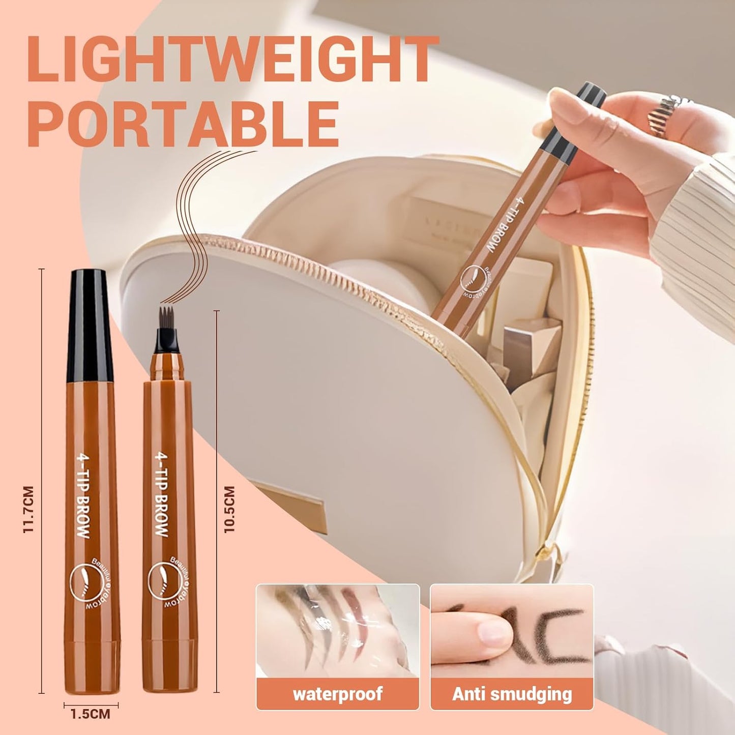 2025 New Magic Eyebrow Pencil, 3D Waterproof 4 Tipped Precise Brow Pen Microblading Eyebrow Pencil Contouring Pen Fine Stroke Microblading Creates Natural (Light Brown)