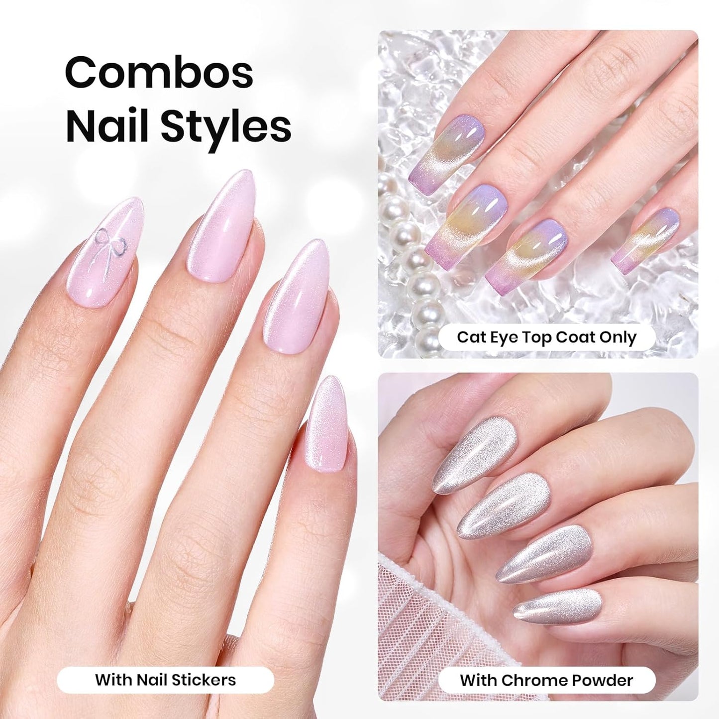 Beetles Cat Eye Gel Top Coat,2 in 1 Top Coat Gel Nail Polish & Cat Eye Magnetic Effect No Wipe - Shine Finish and Long Lasting, Soak Off LED Nail Lamp Nail Art Design Manicure Diy at Home