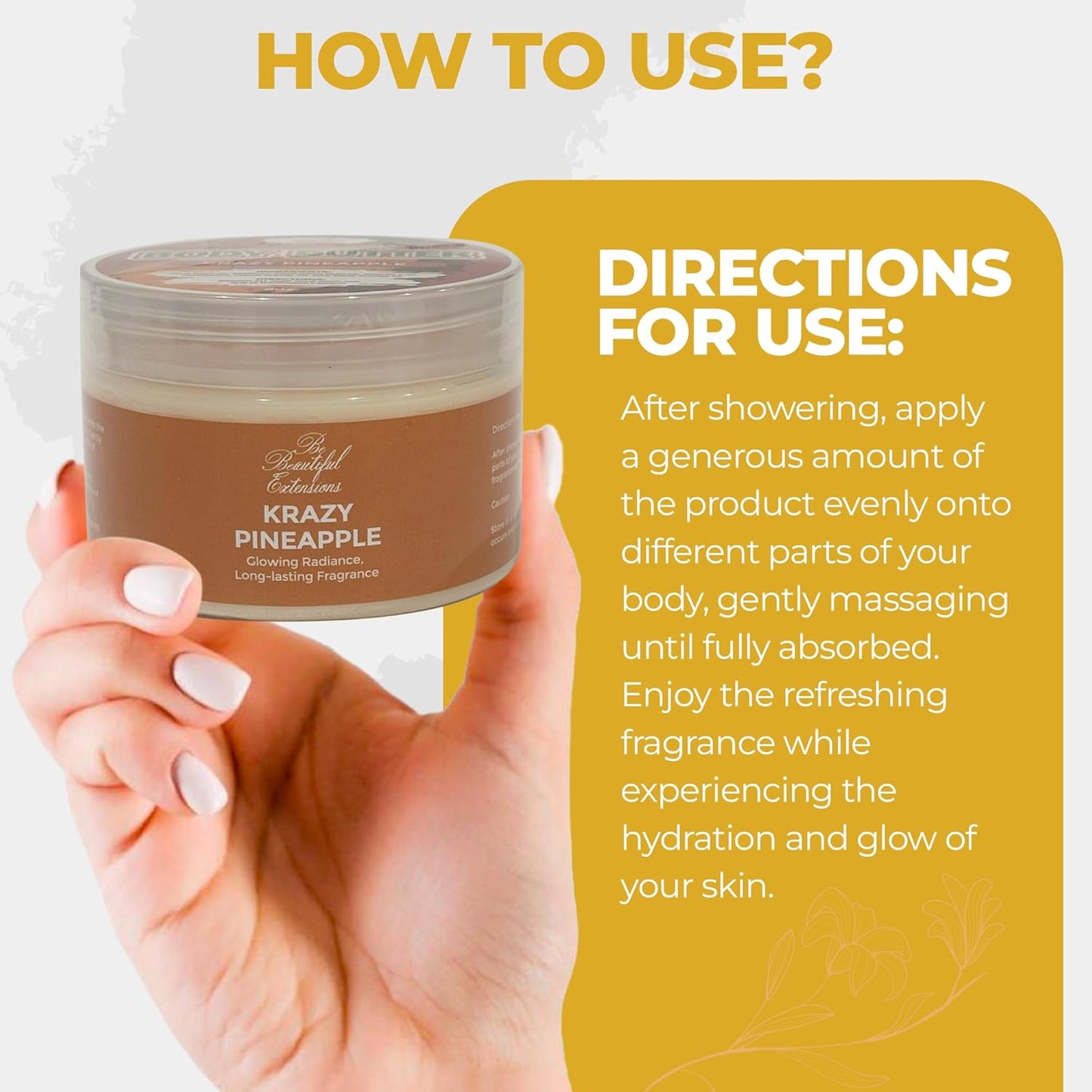 body butter krazy pineapple scent long -lasting fragrance,hydrate skin jojoba oil and more 8oz