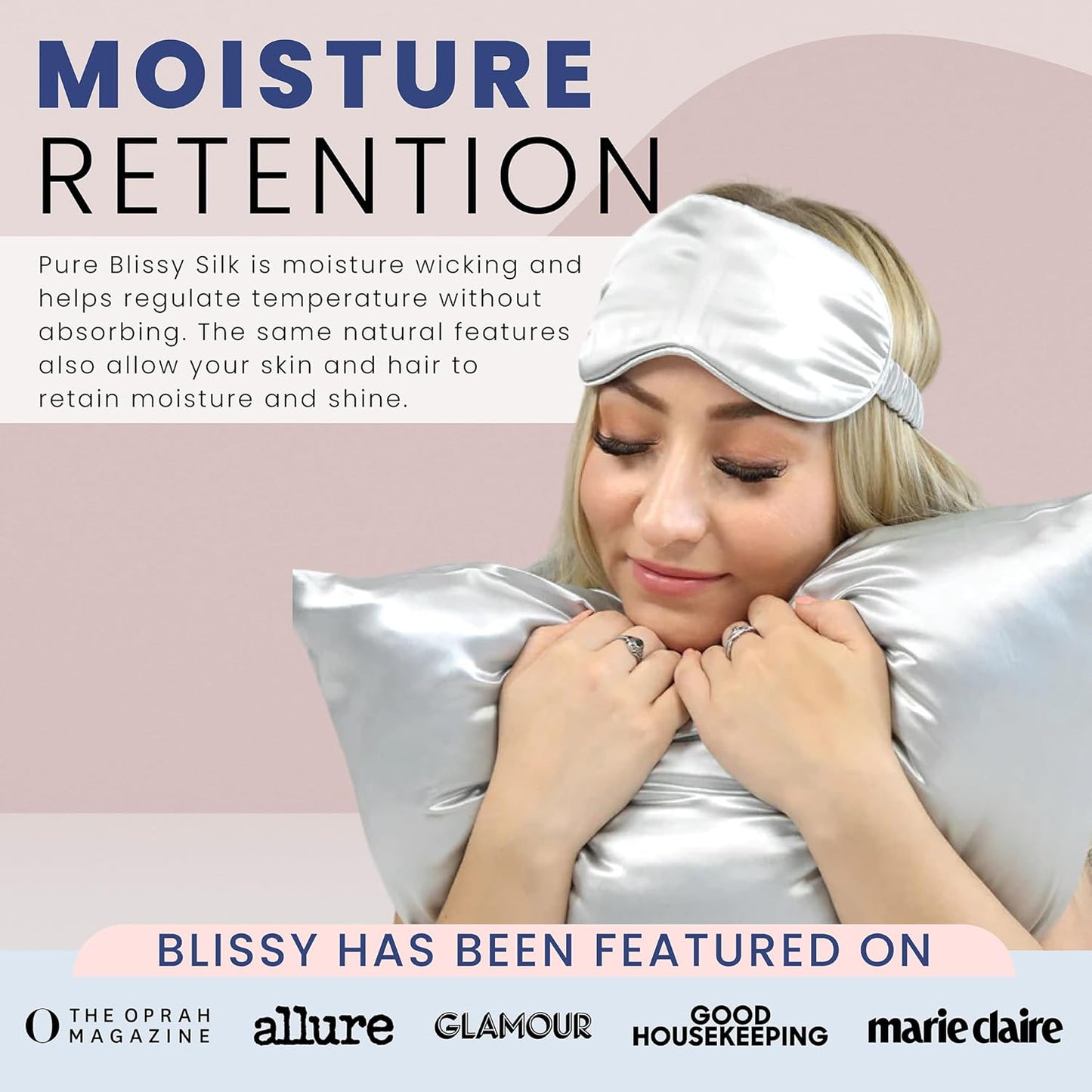 Blissy Silk Sleep Mask - Silk Eye Sleeping Mask for Women & Men for Total Blackout - 100% Pure Mulberry Silk, 22 Momme 6a Fibers - Blindfold Silk Sleep Mask Side Sleeper Eye Cover (Silver)