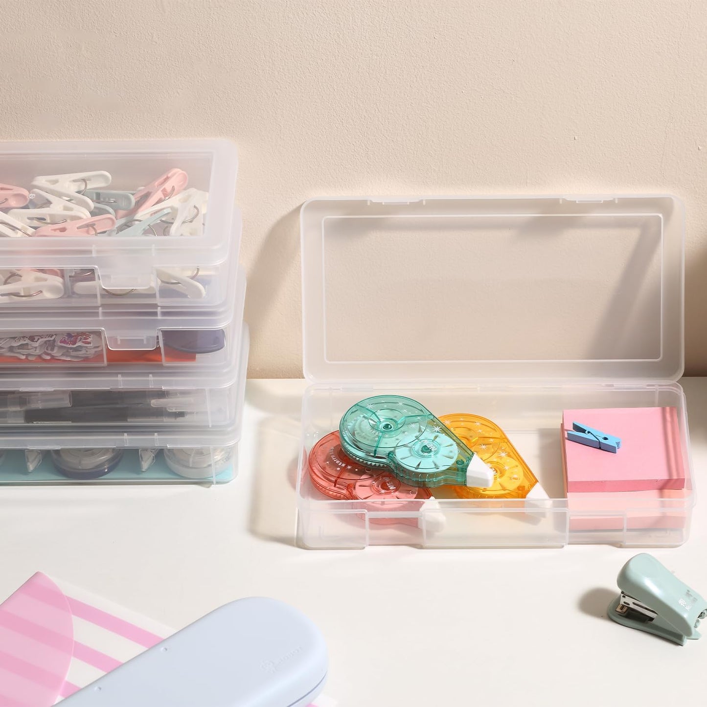 9 Pack Plastic Storage Containers Clear Arts & Crafts Storage Boxes & Organizers Stackable Containers With Lids For Organizin (Set 1)