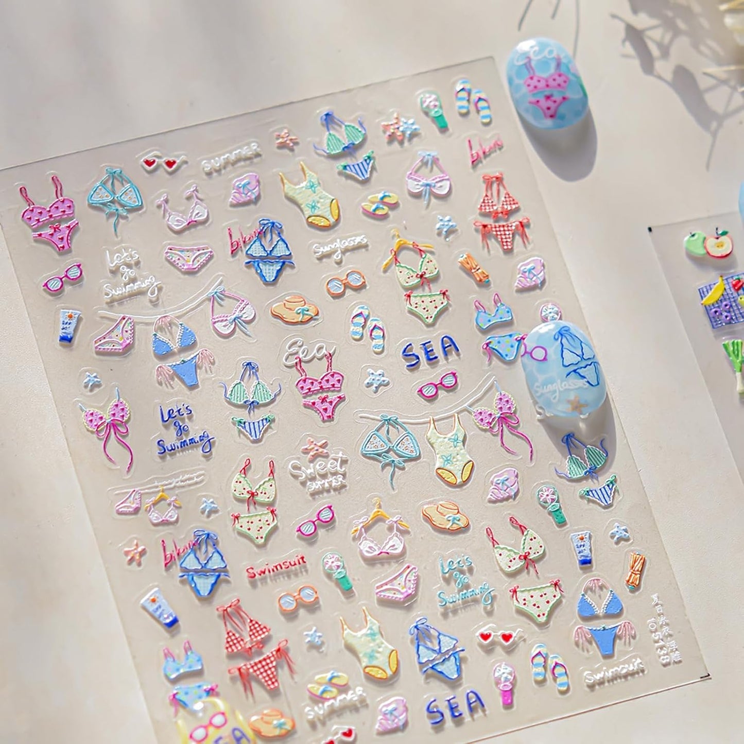 5D Embossed Fruit Nail Art Stickers Summer Beach Fruit Nail Decals Orange Lemon Kiwifruit Apple Banana Summer Nails Design Nail Stickers Cute Pineapple Nail Accessories for DIY Women Nail Decor 1Pcs