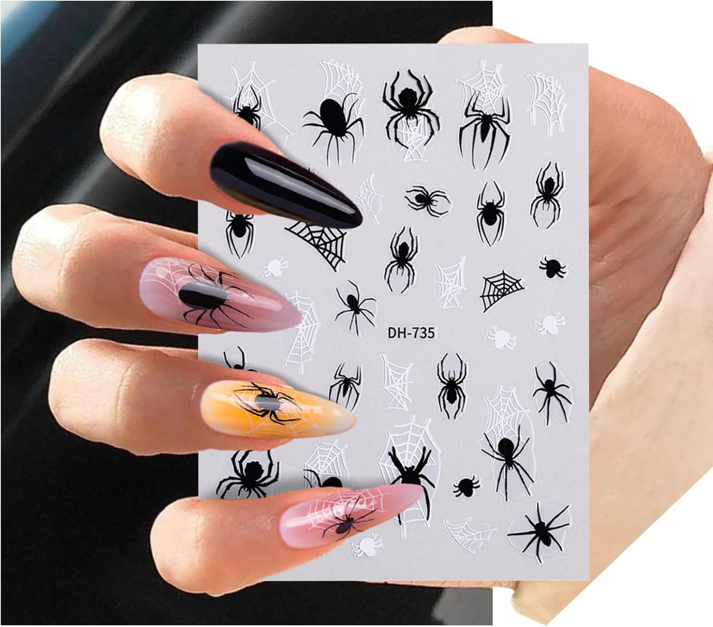 Halloween Nail Art Stickers Decals 3D Self-Adhesive Spider Ghost Web Nail Stickers 12 Sheets Cute Ghosts Nail Decals Halloween DIY Manicure Supplies for Women