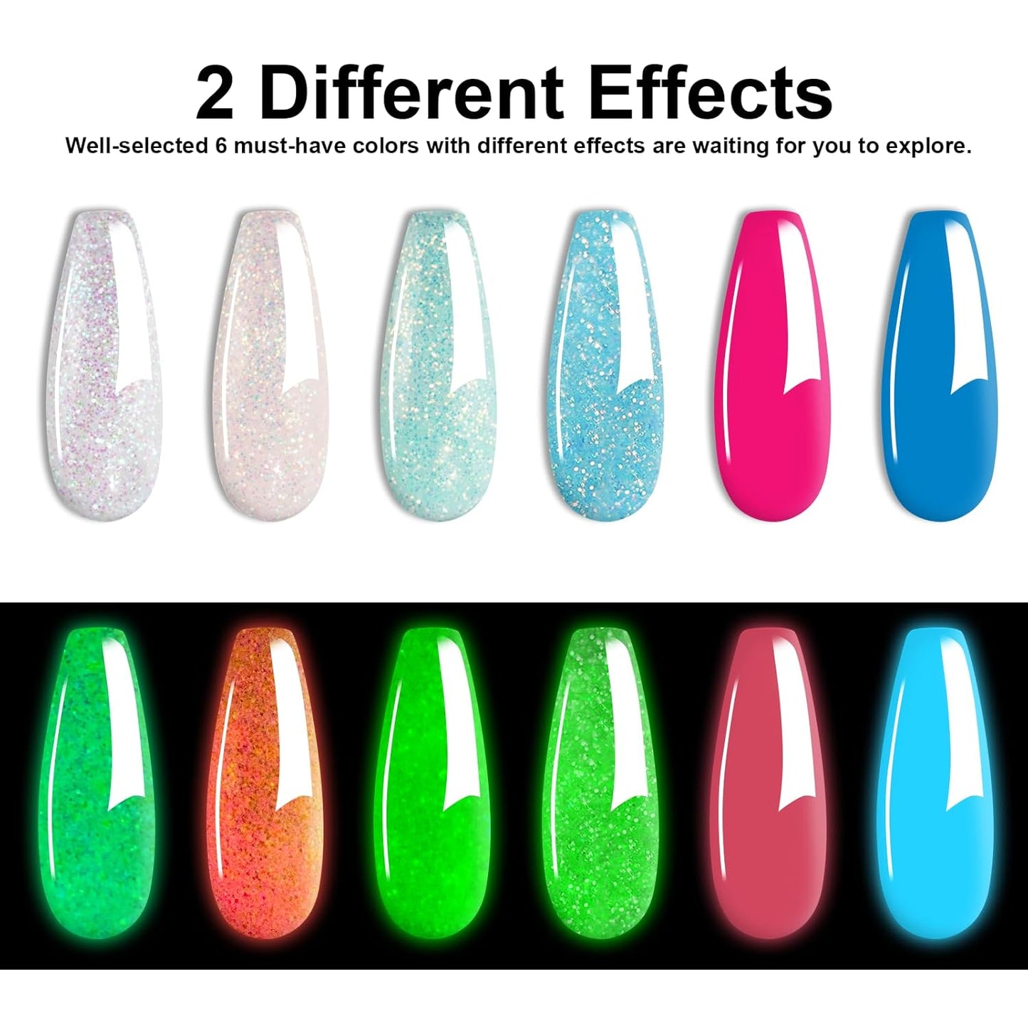 Glow in Dark Dip Powder Nail Set, 6 Colors 12 Pcs Dipping Powder Kit With Base & Top Coat/Activator/Brush Saver,Nail Art Dip Manicure Kits Odor-Free&Long-Lasting, No Needed Nail Lamp Curing