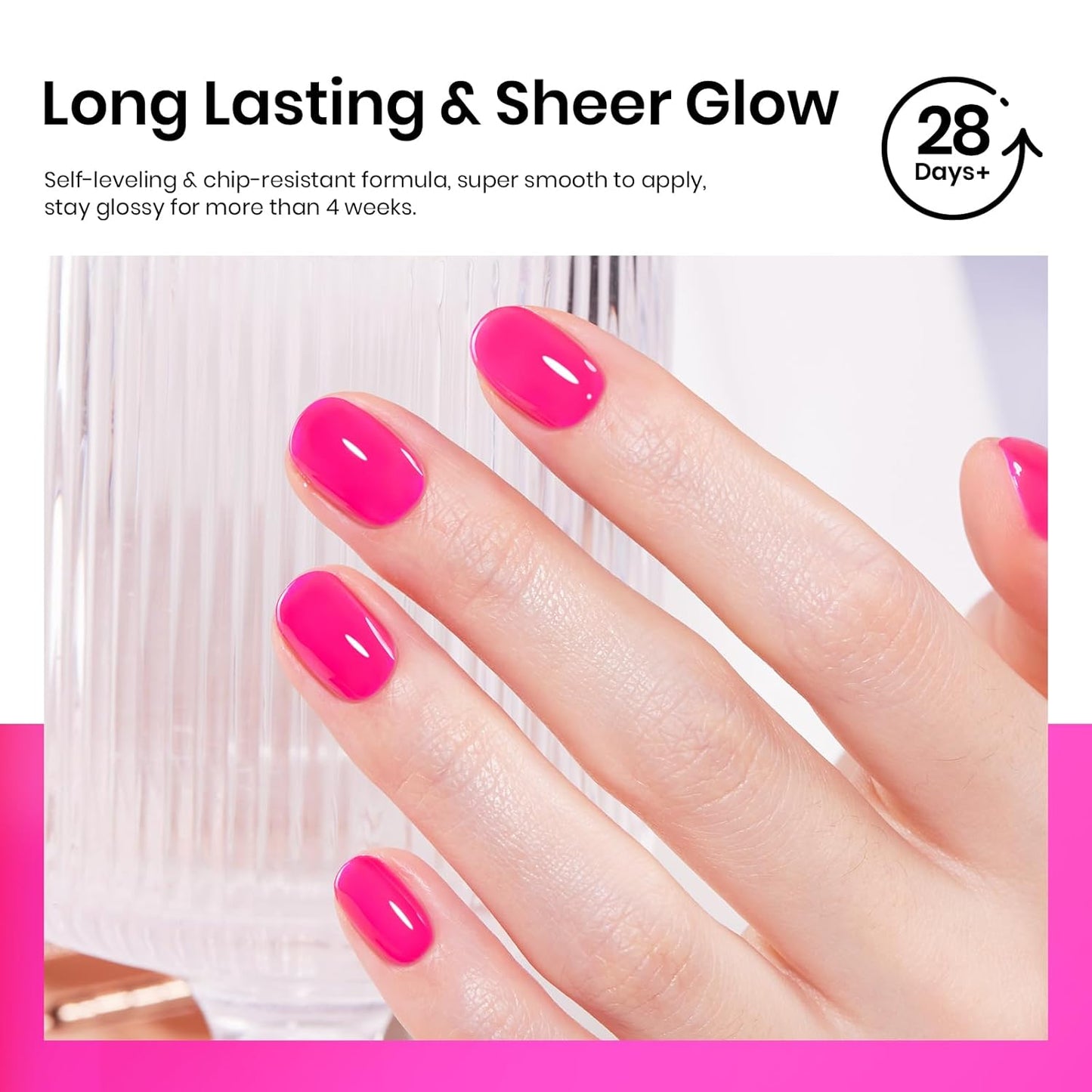 Beetles Hot Pink Gel Polish, 15ML Neon Hot Pink Jelly Gel Nail Polish Sheer Translucent Effect Summer Color Gel Soak Off UV Vibrant Night Series French Nail Art Manicure Gift for Women