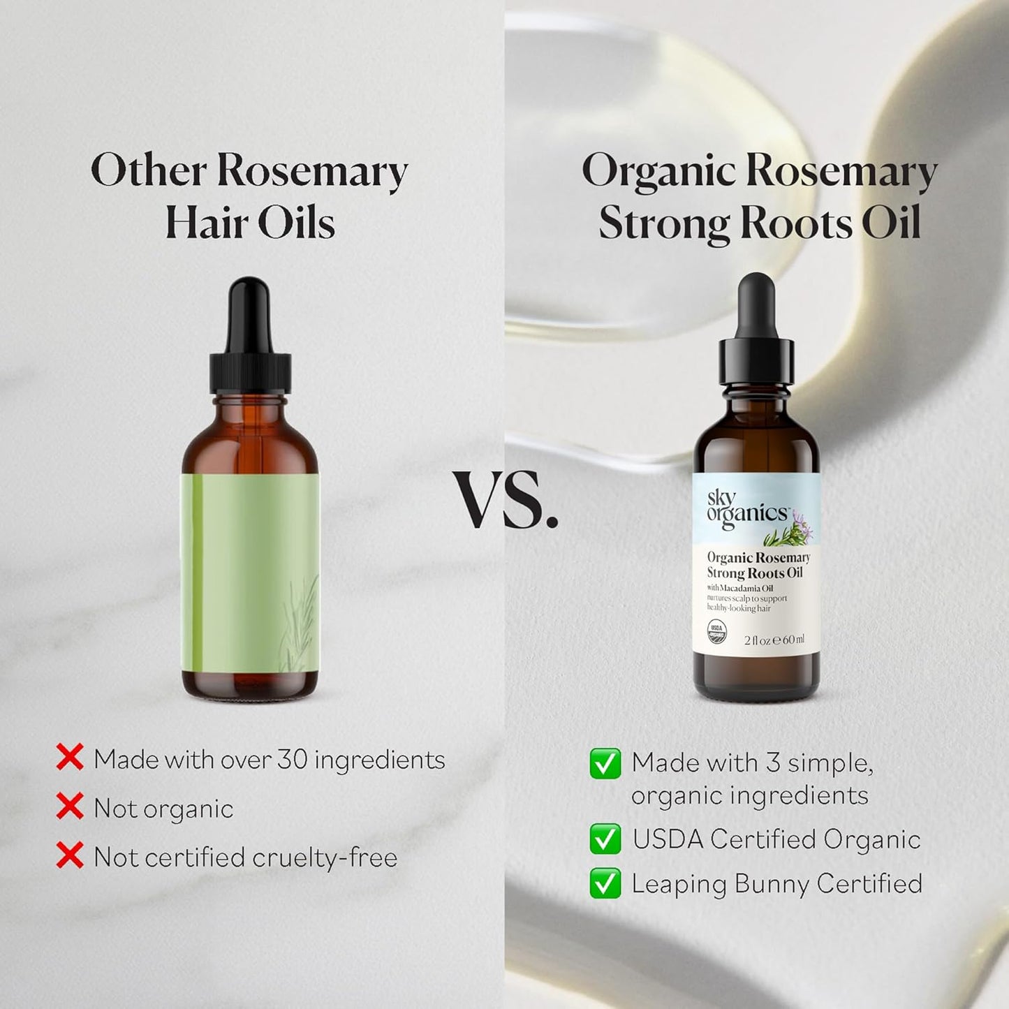 Sky Organics - Organic Rosemary Oil with Strong Roots - Hair Growth Serum with Macadamia, Jojoba & Essential Oils for Scalp - Natural Beauty and Hair Care - 2 fl oz