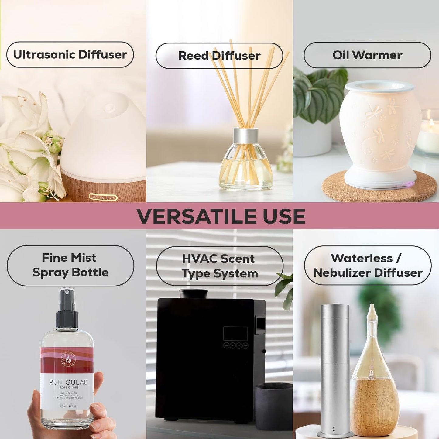 Aroma Country Ruh Gulab Diffuser Oil - Luxury Essential Oils for Diffuser Refill & Air Freshener Room Spray - Long-Lasting & Natural Home Fragrance, Damask Rose Scented Oil for Diffusers (8.5 Fl. oz)