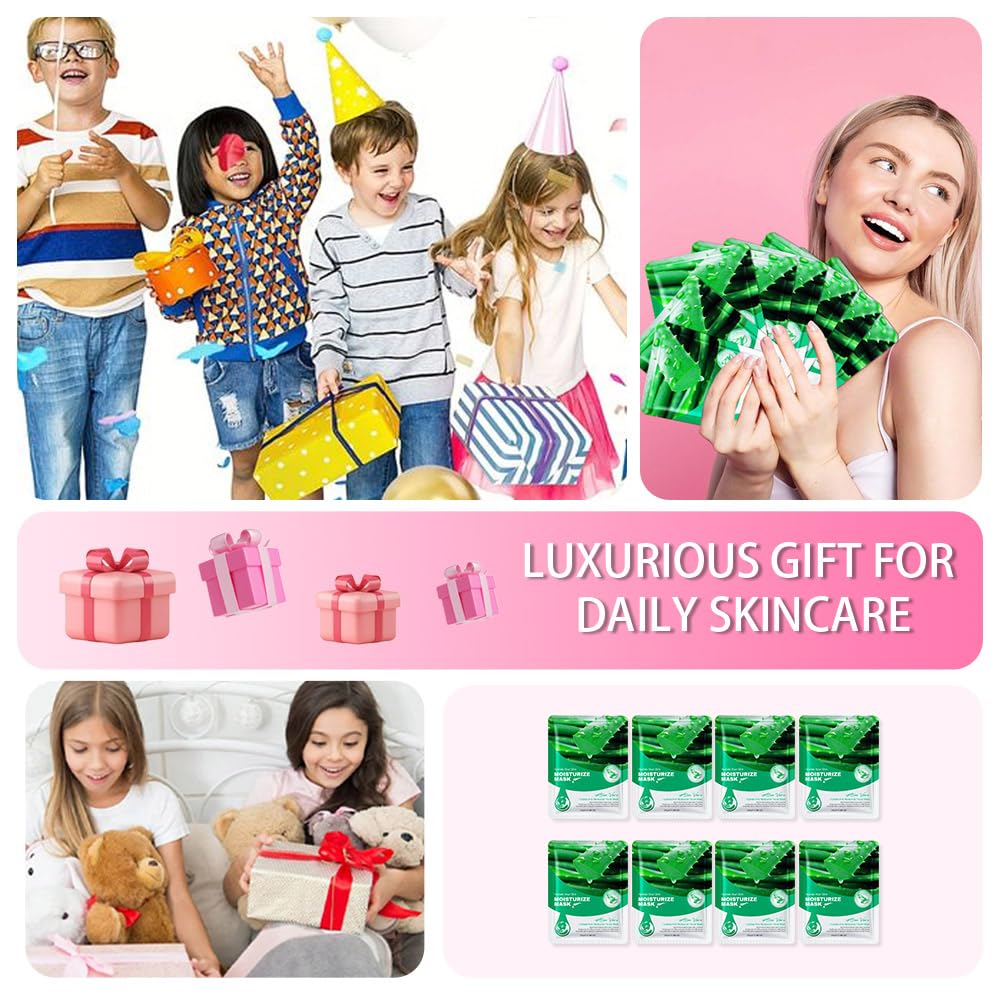 8 Pack Aloe Face Sheet Mask Skincare,Hydrating Face Mask For Sensitive Skin,Moisturize,Soothing,Nourish for All Skin Types,Natural Spa Party Facial Mask Skincare Set for Women Men Girls