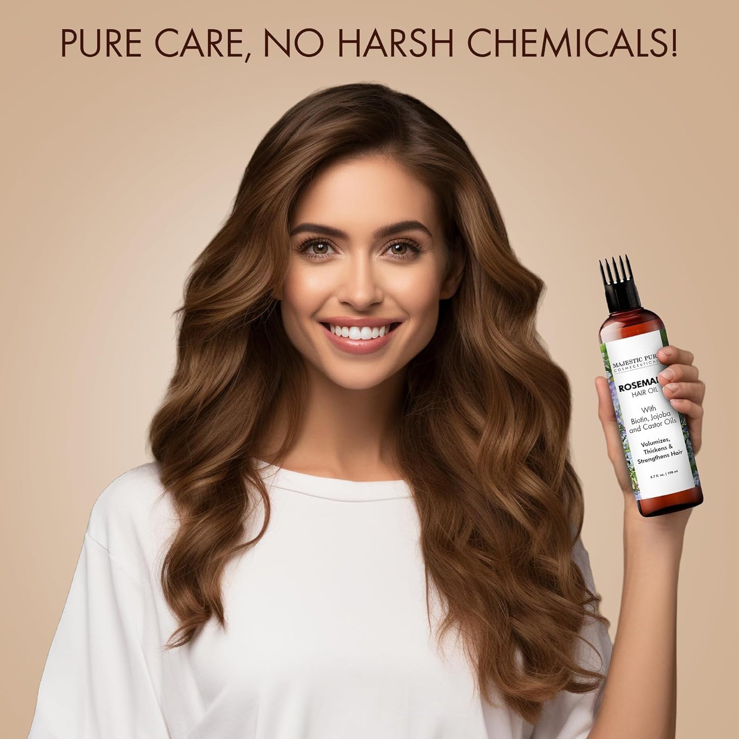 Majestic Pure 100% Pure Rosemary Oil For Hair Growth - Strengthening, Nourishing, Volumizing - Infused with Biotin Oil, Jojoba Oil & Castor Oil - Non GMO Verified - 6.7 Fl Oz