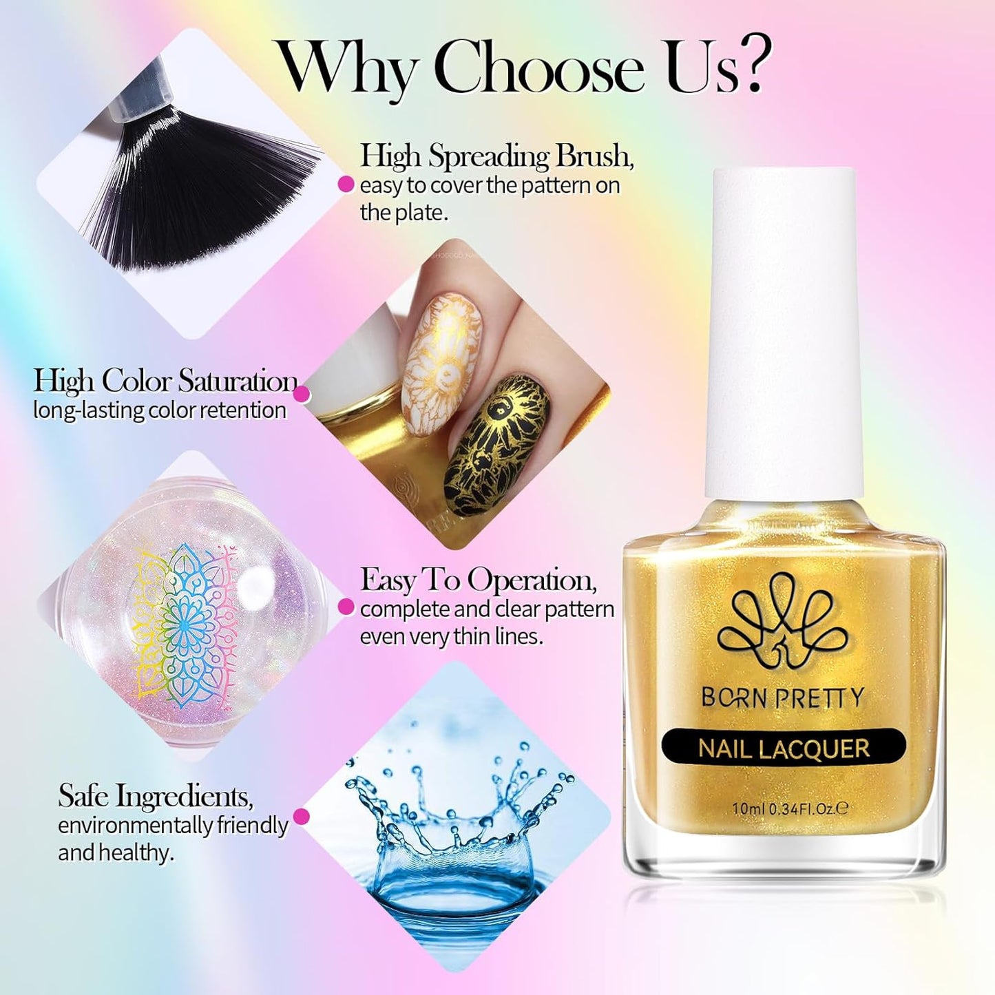 Born Pretty Nail Stamping Polish, 12 Colors Neon Metallic Effect Fingernail Stamp Polish Set Manicure Print Nail Polish for Stamping Plates Bulk Gift Collection 10ml 0.34fl oz Ideal Gifts