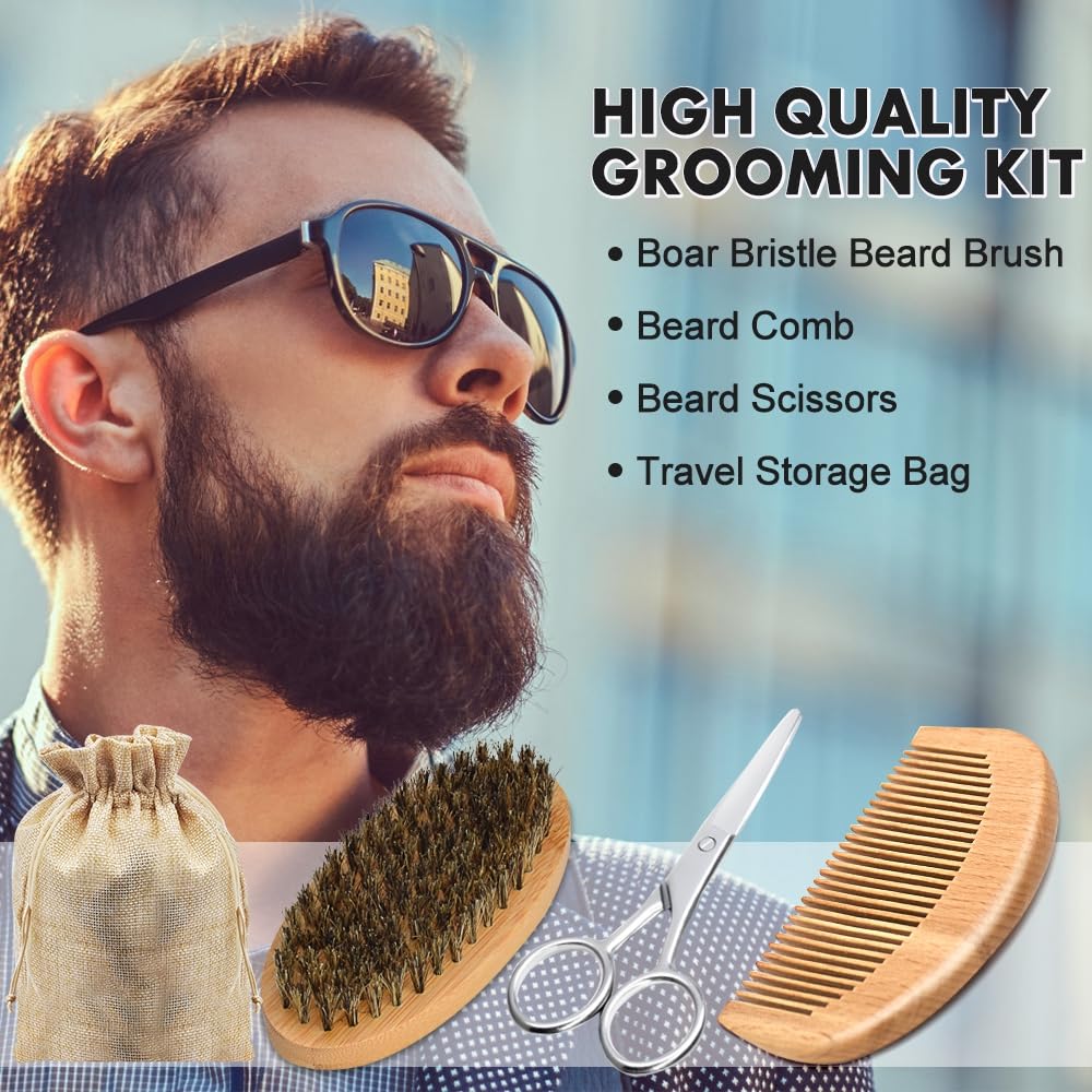 Beard Kit for Men Grooming & Care W/3 Pack Beard Oil, Wash, Balm, Comb, Brush, Scissors,Anniversary Valentines Birthday Fathers Gifts Idea for Husband Him Boyfriend Dad Men Christmas Stocking Stuffers