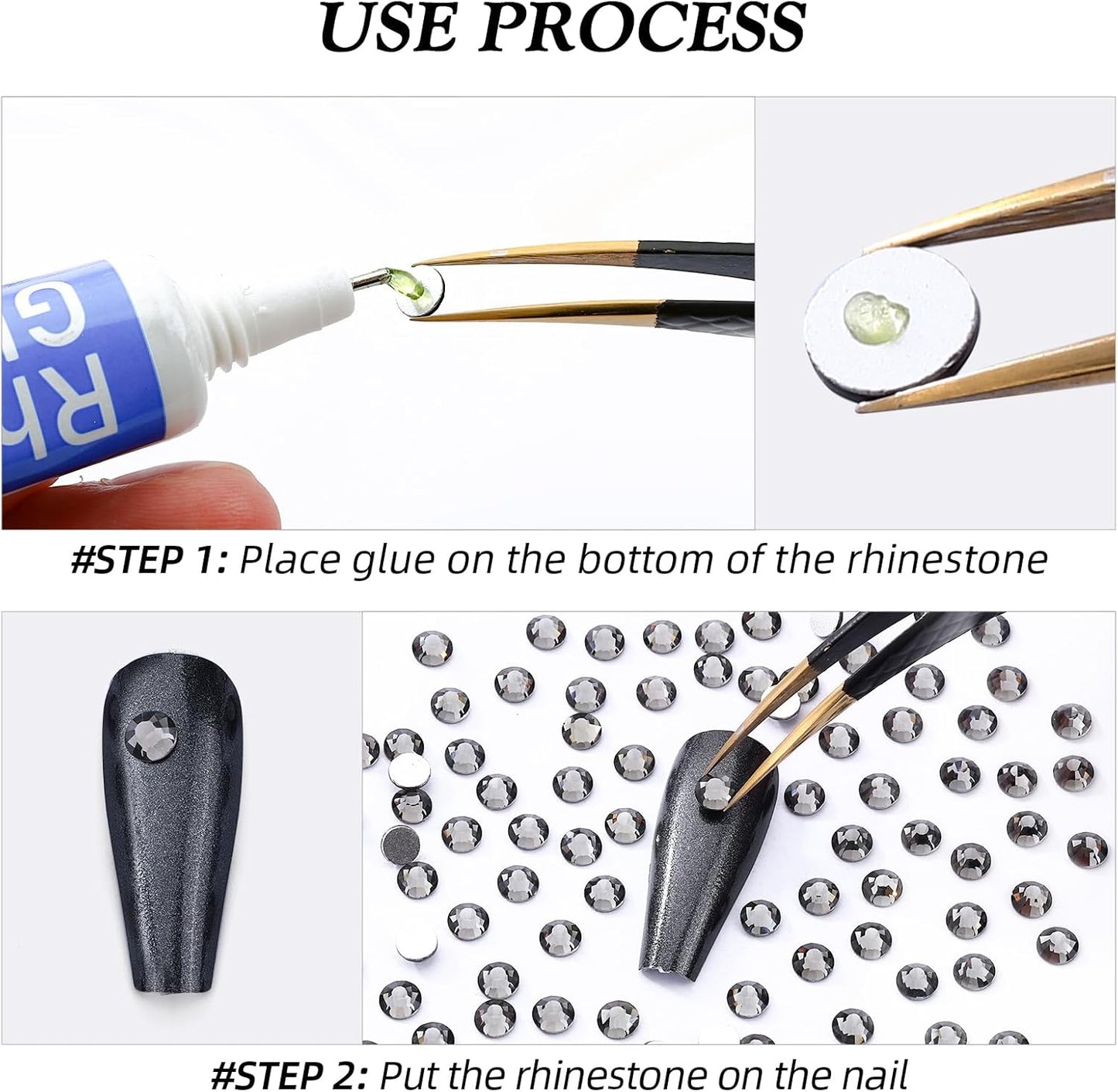 Gray Flatback Rhinestones, Glass Rhinestones for Nail Art and Craft, Glue Fix, Loose Crystal Gemstones(Gray, SS16, 1440pcs, 3.8-4.0mm)