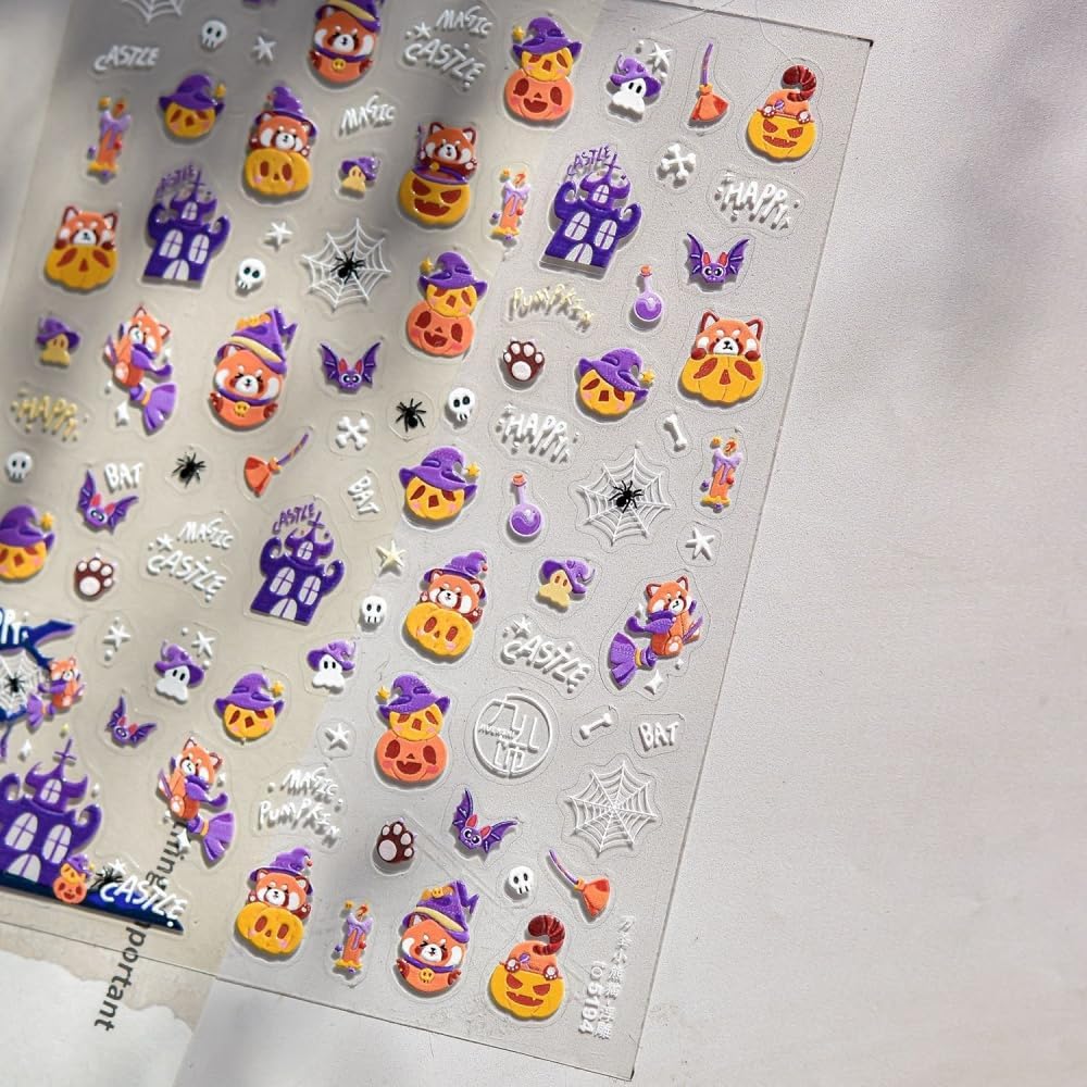 5D Embossed Halloween Nail Stickers 3D Self-Adhesive Magic Hat Pumpkin Nail Supplies Cute Cute Ghost Nail Decals Haunted House Spider Web Nails Designs for Women Holiday DIY Manicure 1 Sheet