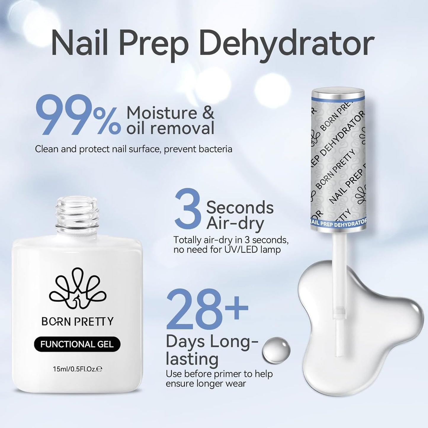 Born Pretty 15ml Nail Dehydrator and Nail Tips Glue Set, Not Chip or Peel and Long Lasting for Nails Art