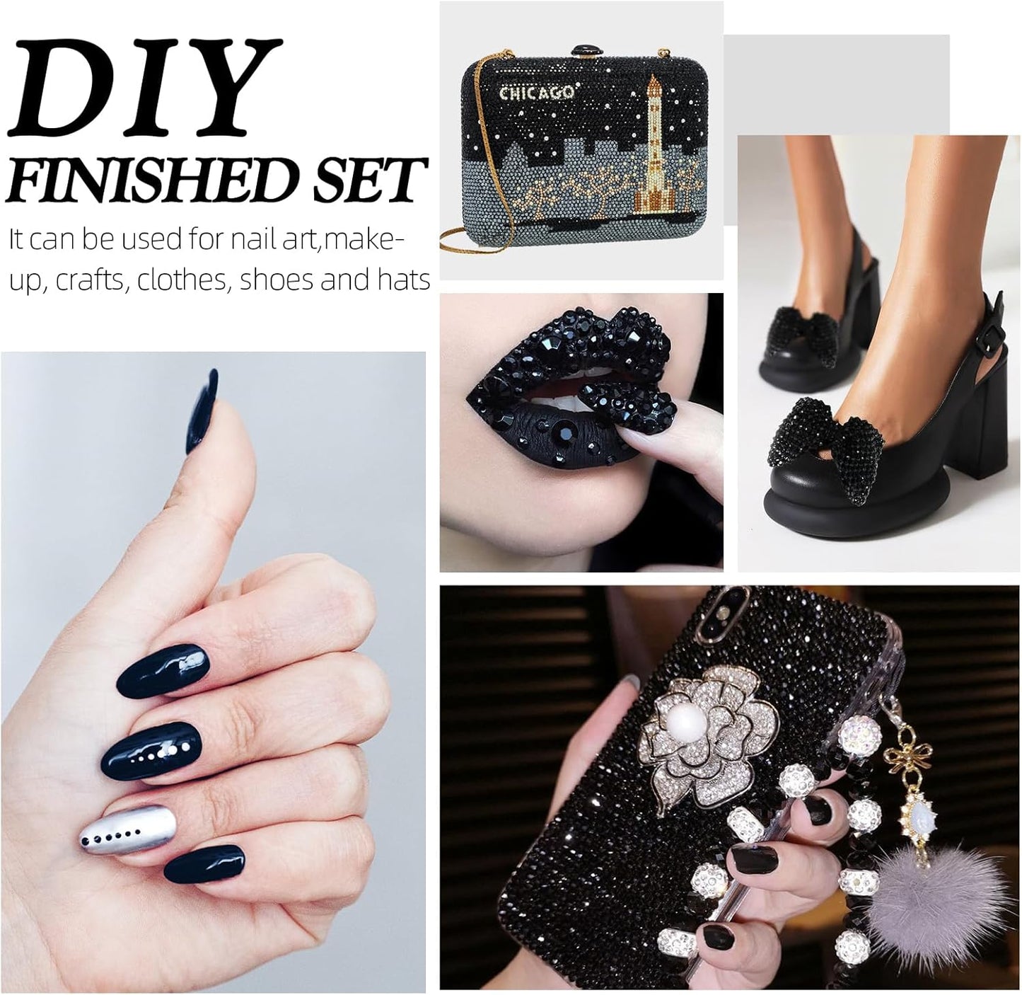 Black Flatback Rhinestones, Glass Rhinestones for Nail Art and Craft, Glue Fix, Loose Crystal Gemstones(Black, SS30, 288pcs, 6.4-6.6mm)