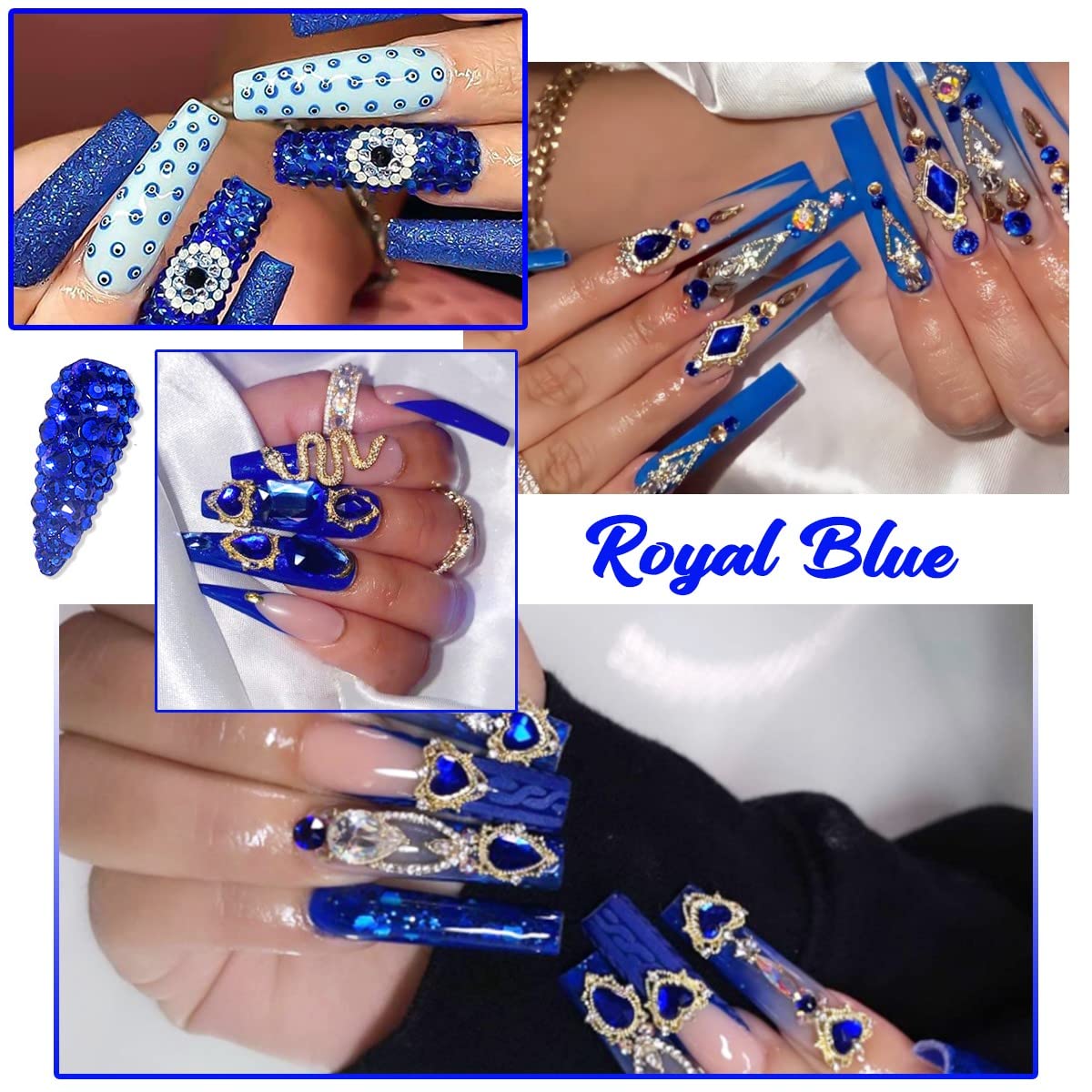 24pcs Blue Nail Rhinestones Luxury Nail Charms Sapphire Heart Charms for Nails 3D Big Royal Blue Nail Gems Crystals Diamonds Jewelry Stones Alloy Nail Art Studs Nail Art Decor for Arylic Nails Crafts
