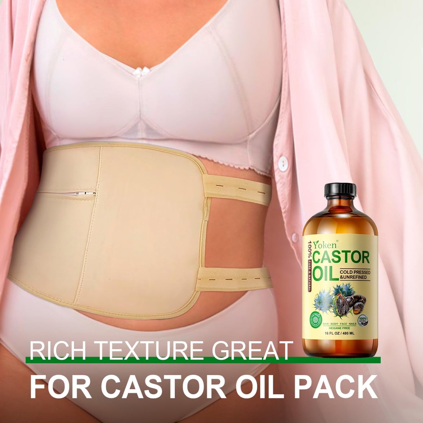 Yoken EWG Verified Castor Oil Glass Bottle 16 fl oz 100% Pure Natural Cold Pressed Castor Oil for Face, Body, Hair, Eyelash, Skin - Hexane Free, Unrefined, Virgin, Rich Fatty Acid for Caster Pack Wrap