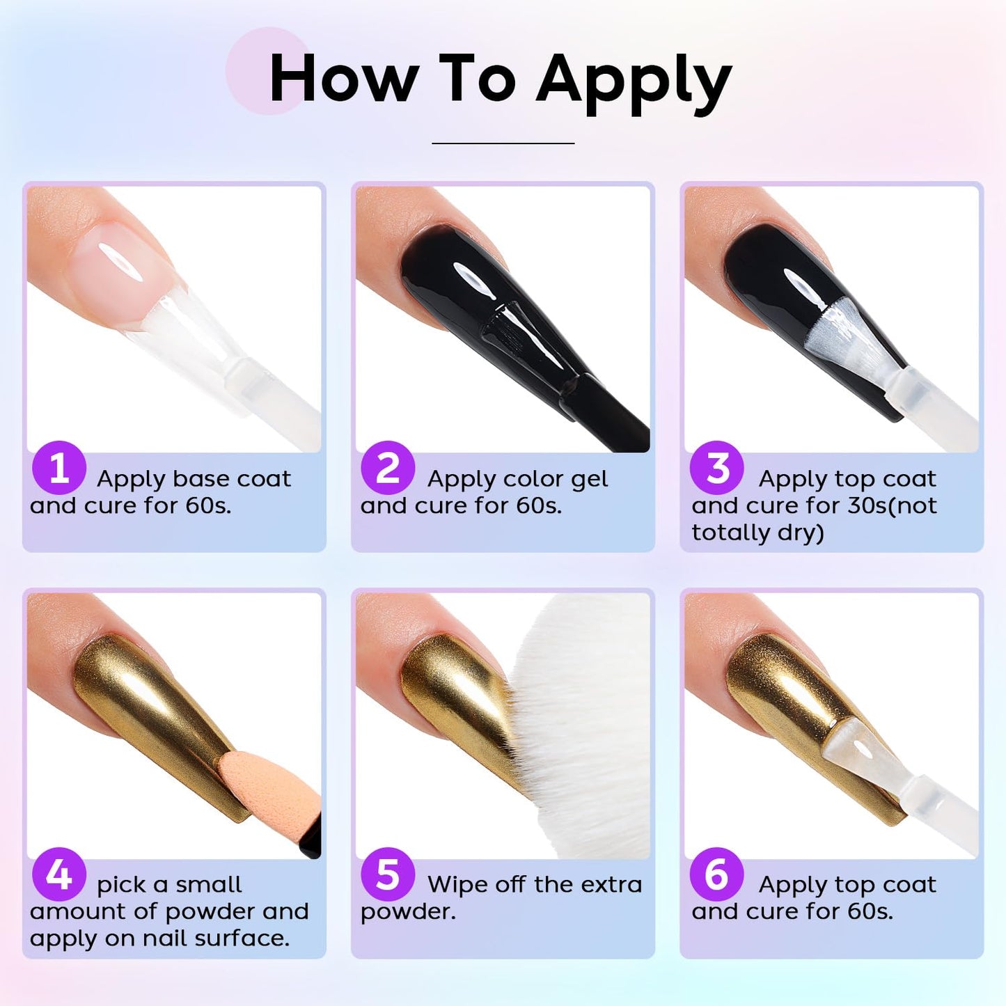 AIMEILI Chrome Nail Powder, Vegan, Cruelty Free, 6 Colors Mirror Effect Holographic Chameleon Manicure Nail Art Decoration Glitter for Nail Art Women Gift