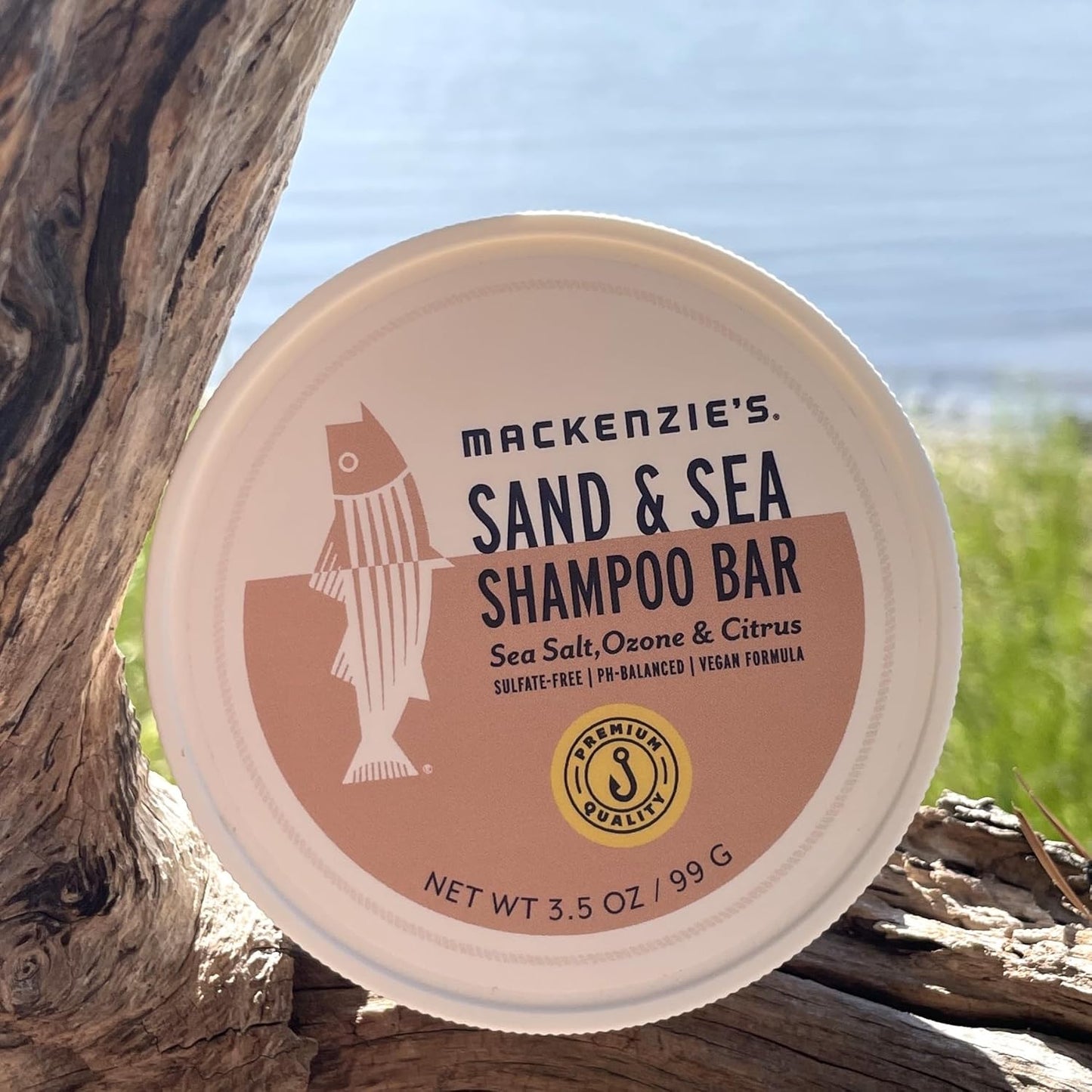MACKENZIE'S Sand & Sea Shampoo Bar - Gifts for Fishermen - Vegan - Sulfate-Free - Eco Friendly - Zero Waste - Reusable Packaging with Travel Container - 3.5 OZ